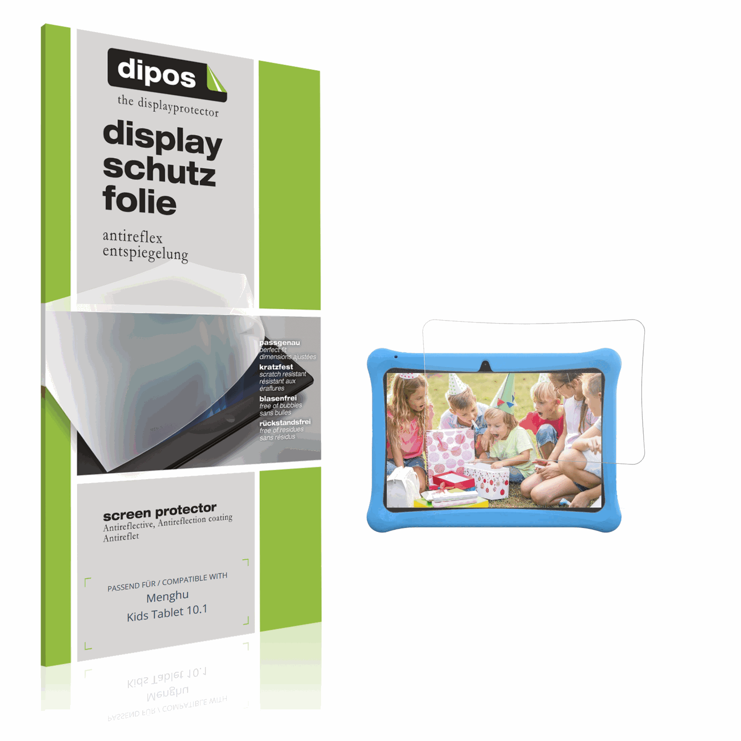 Matte Displayschutzfolie von dipos passend für Menghu Kids Tablet 10.1, präziser Zuschnitt und blasenfrei montiert
