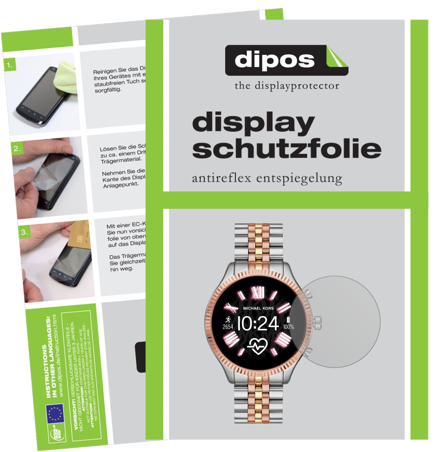 Matte Displayschutzfolie von dipos passend für Michael Kors Lexington 2, präziser Zuschnitt und blasenfrei montiert