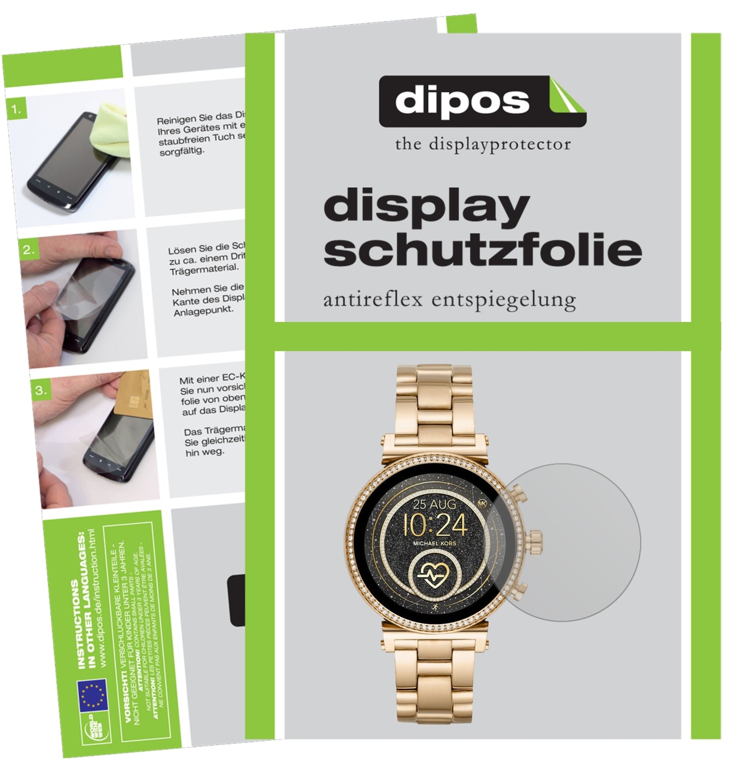 Matte Displayschutzfolie von dipos passend für Michael Kors Sofie 2.0 Smartwatch, präziser Zuschnitt und blasenfrei montiert