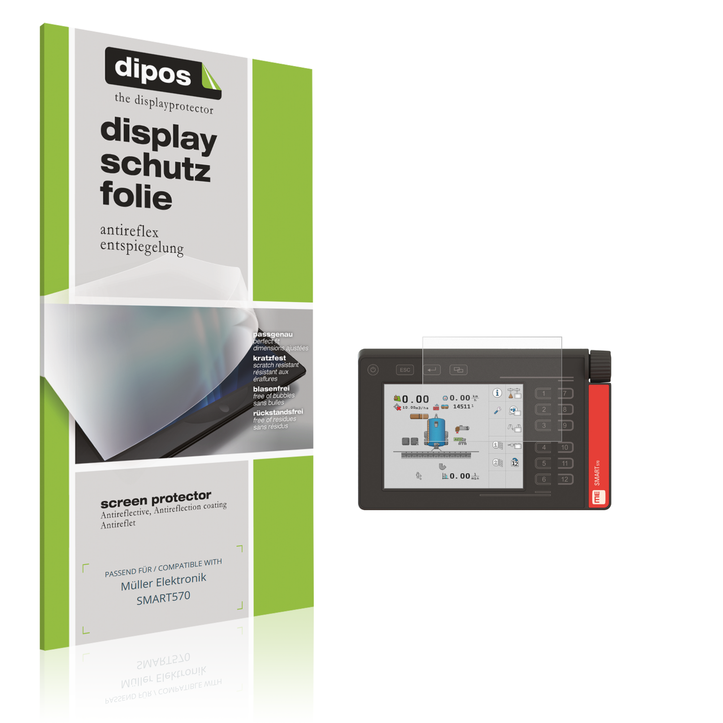 Matte Displayschutzfolie von dipos passend für Müller Elektronik SMART570, präziser Zuschnitt und blasenfrei montiert