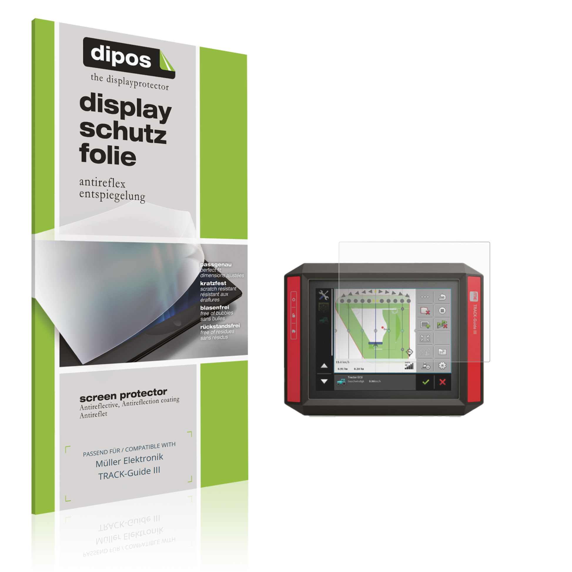 Matte Displayschutzfolie von dipos passend für Müller Elektronik TRACK-Guide III, präziser Zuschnitt und blasenfrei montiert