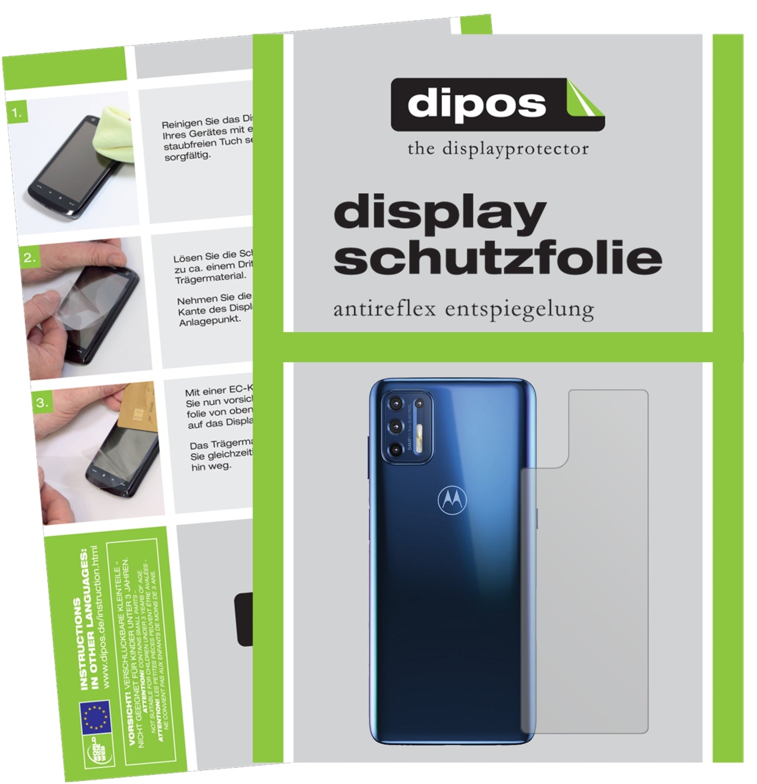 Matte Displayschutzfolie von dipos passend für Motorola Moto G9 Plus Rückseite, präziser Zuschnitt und blasenfrei montiert