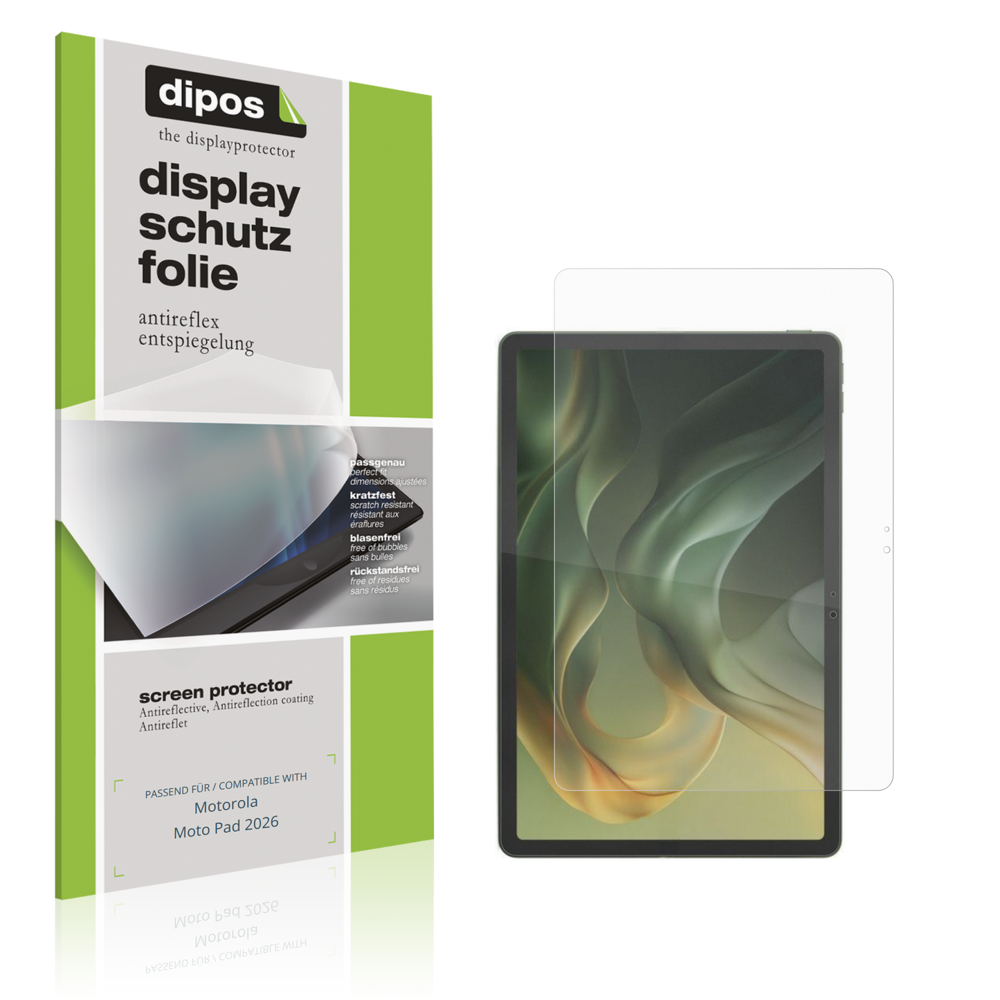 Matte Displayschutzfolie von dipos passend für Motorola Moto Pad 2026, präziser Zuschnitt und blasenfrei montiert