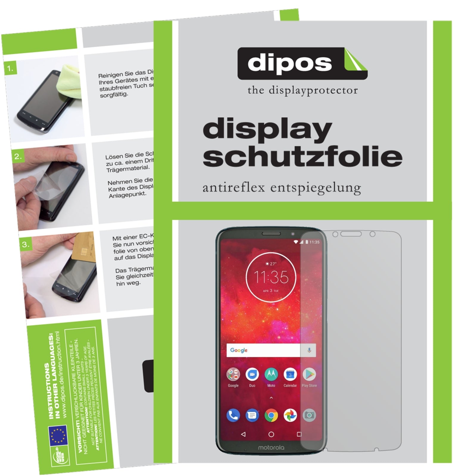 Matte Displayschutzfolie von dipos passend für Motorola Moto Z3 Play, präziser Zuschnitt und blasenfrei montiert
