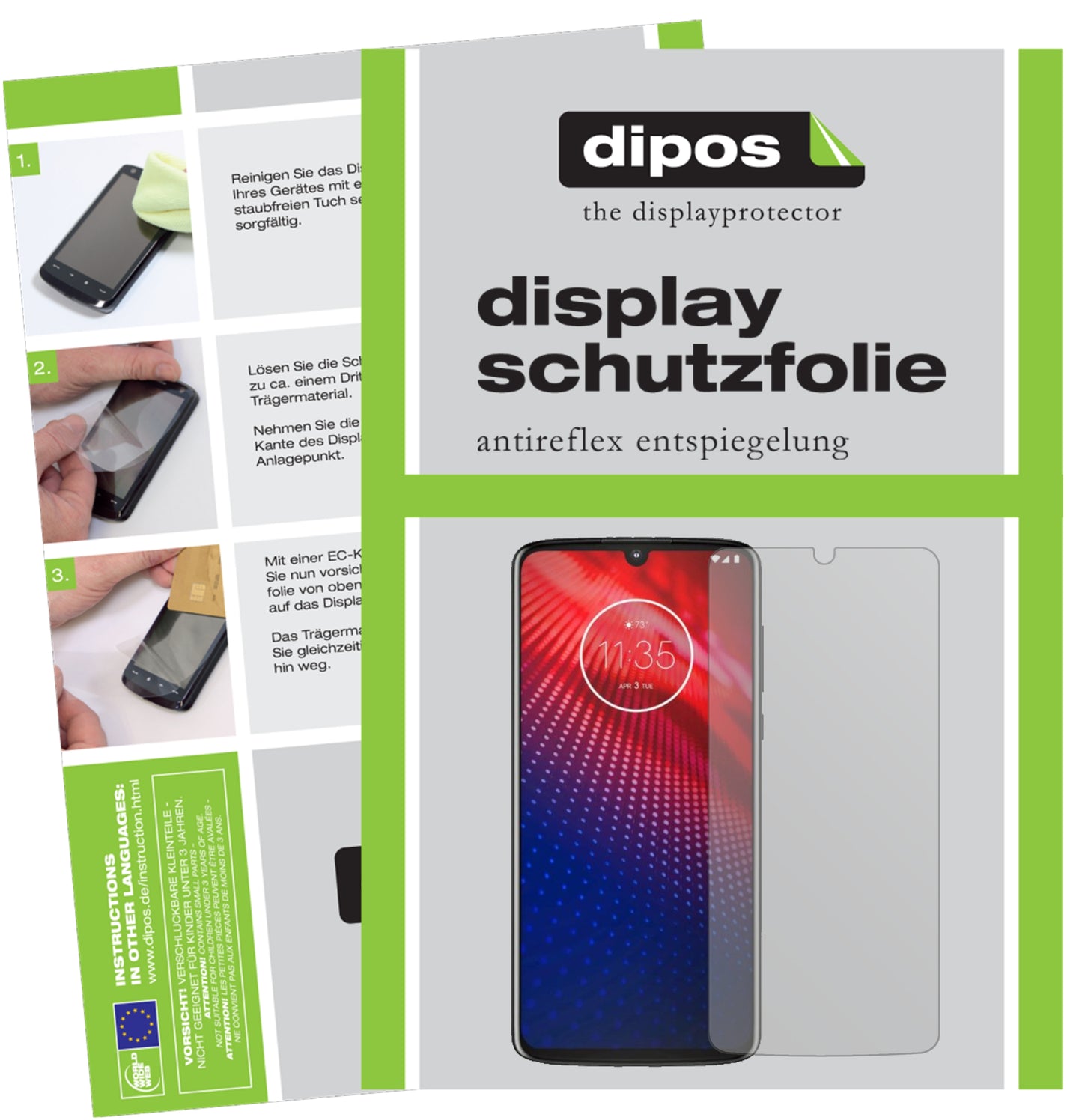 Matte Displayschutzfolie von dipos passend für Motorola Moto Z4, präziser Zuschnitt und blasenfrei montiert