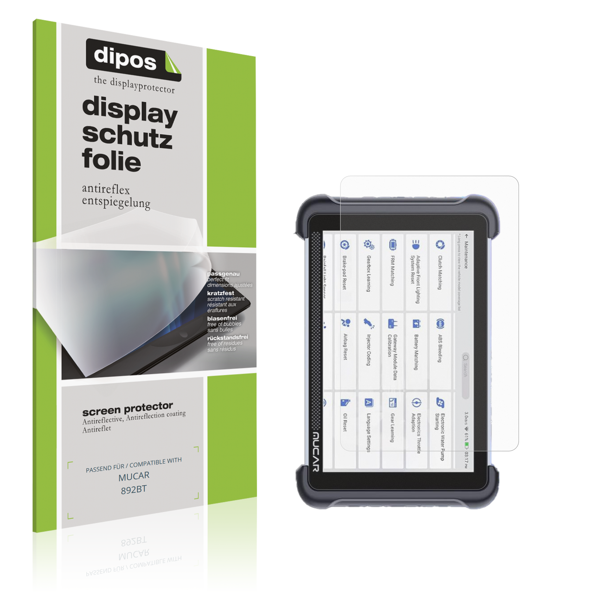 Matte Displayschutzfolie von dipos passend für MUCAR 892BT, präziser Zuschnitt und blasenfrei montiert
