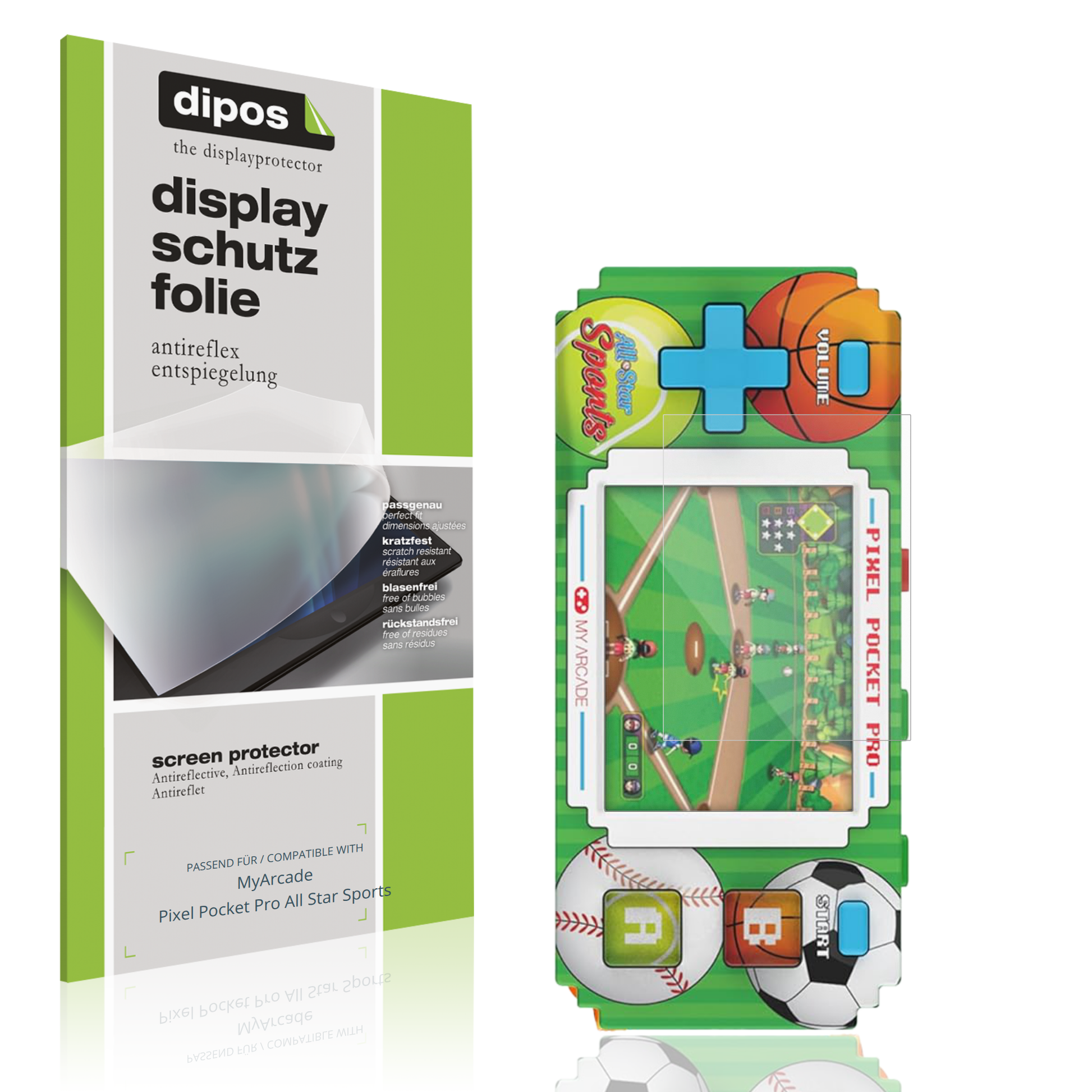 Matte Displayschutzfolie von dipos passend für MyArcade Pixel Pocket Pro All Star Sports, präziser Zuschnitt und blasenfrei montiert