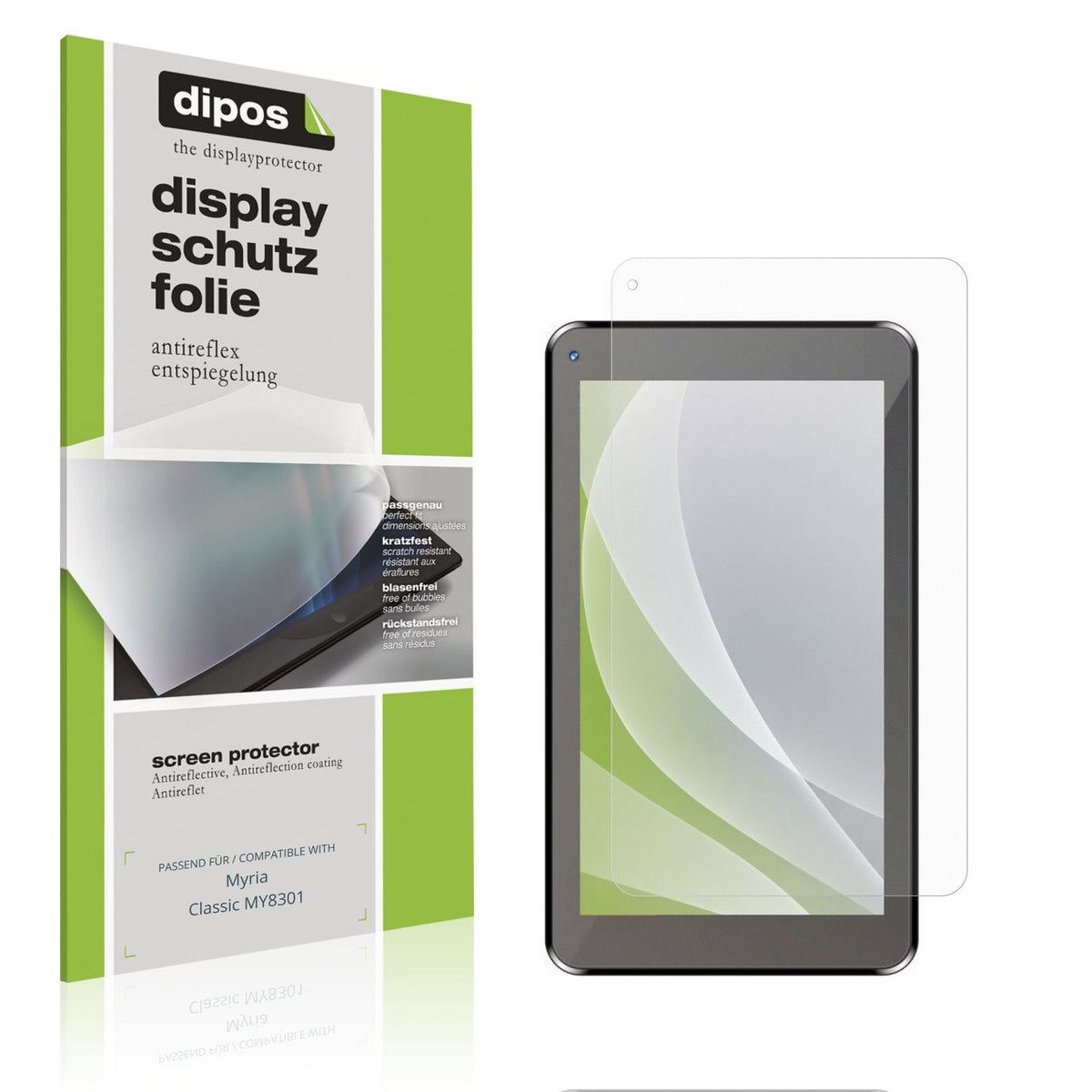 Matte Displayschutzfolie von dipos passend für Myria Classic MY8301, präziser Zuschnitt und blasenfrei montiert