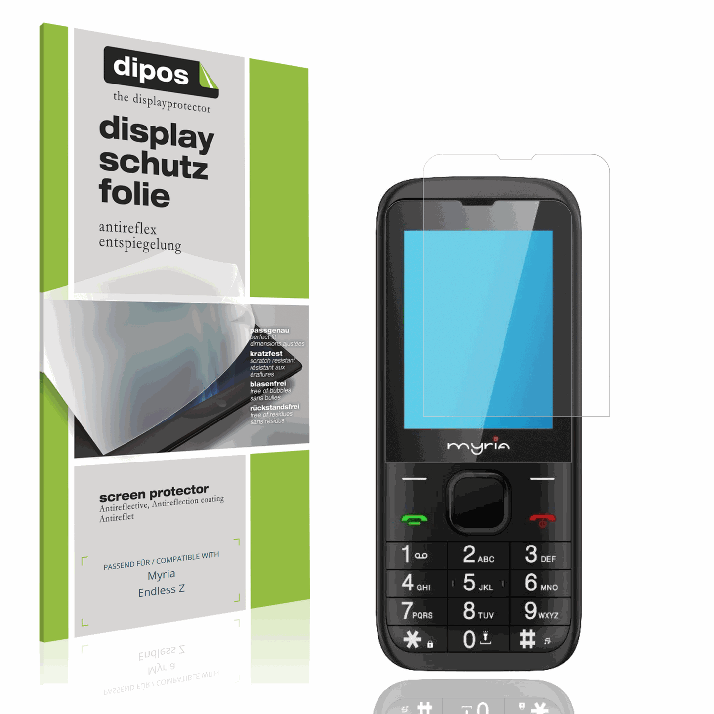 Matte Displayschutzfolie von dipos passend für Myria Endless Z, präziser Zuschnitt und blasenfrei montiert