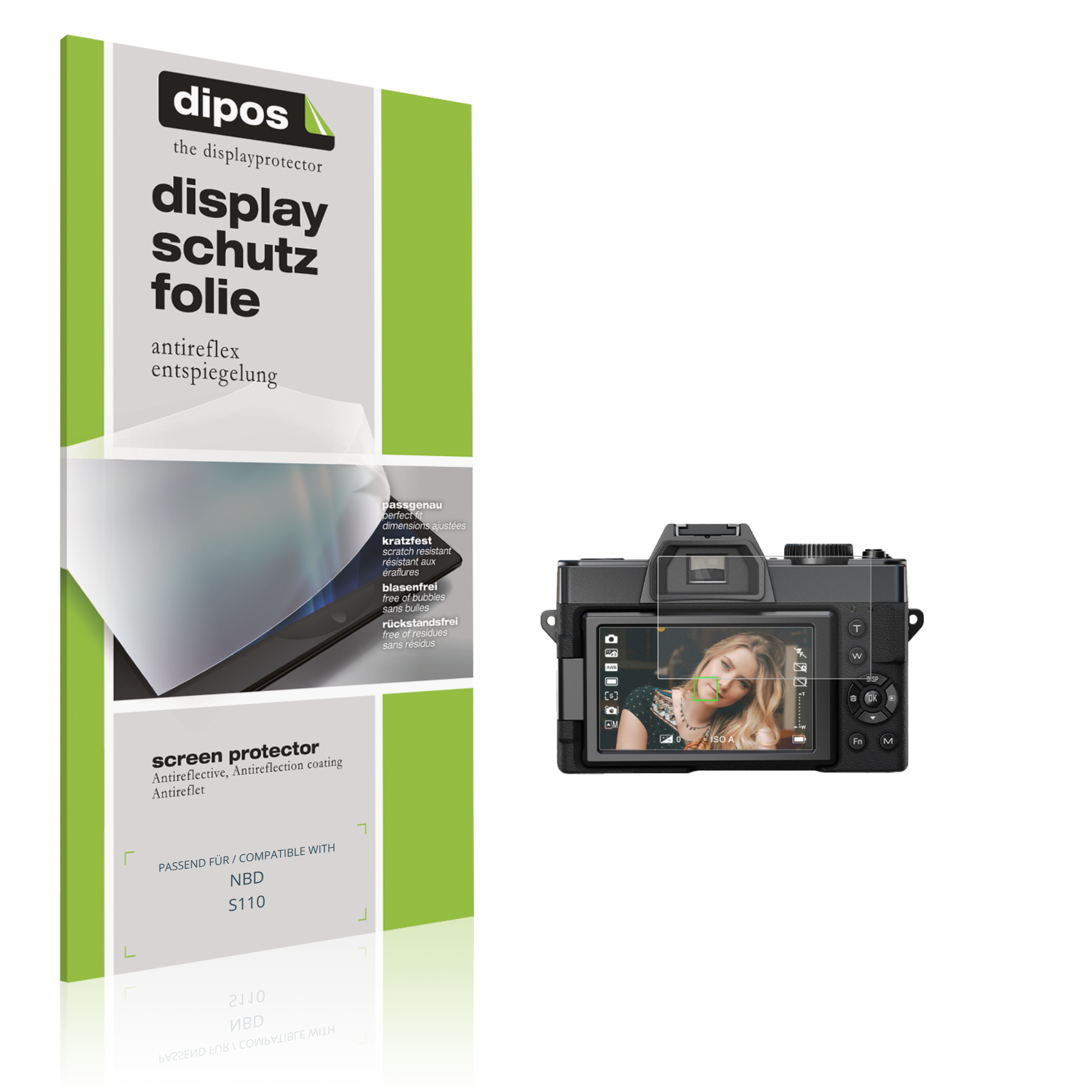 Matte Displayschutzfolie von dipos passend für NBD S110, präziser Zuschnitt und blasenfrei montiert