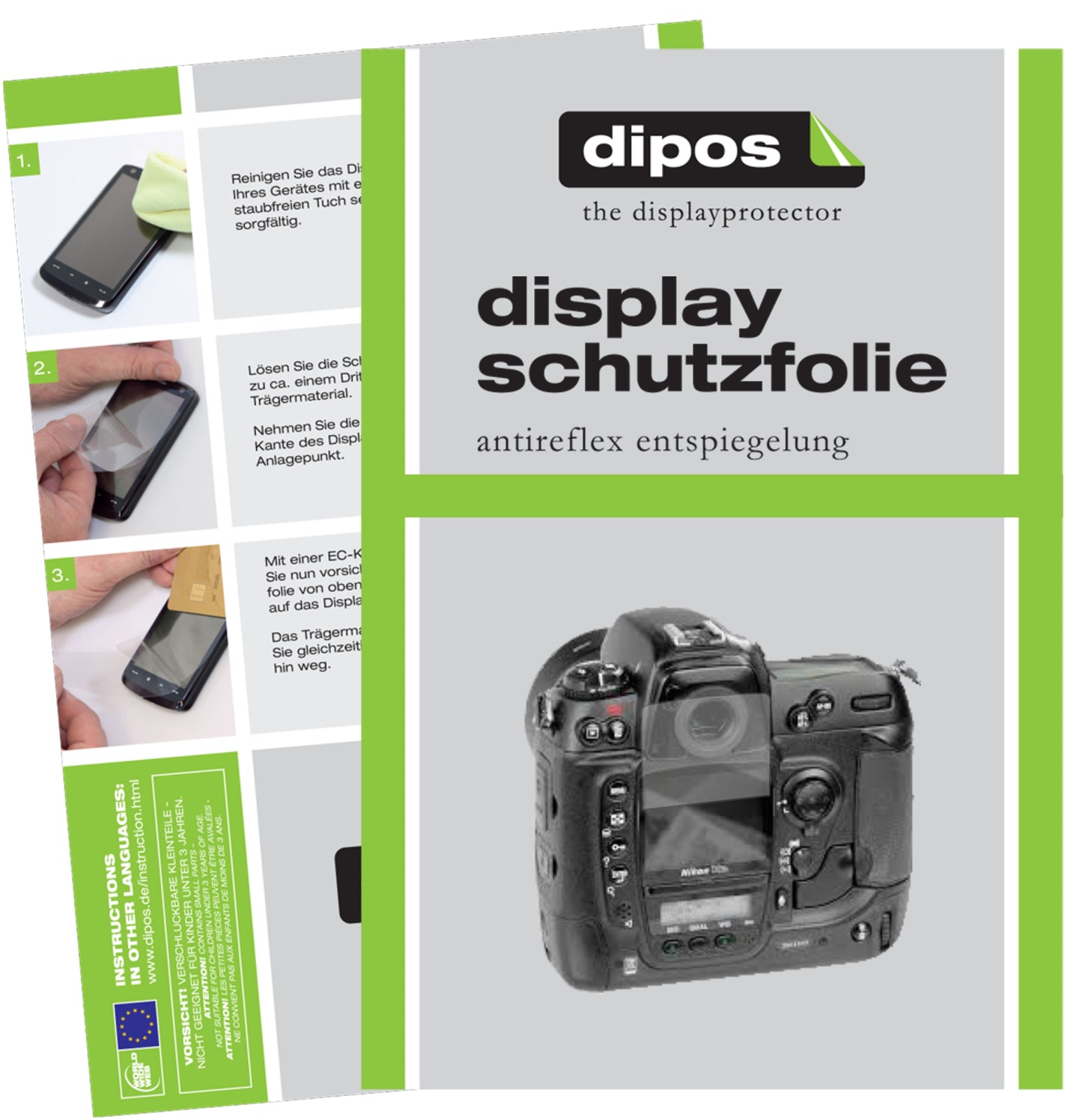 Matte Displayschutzfolie von dipos passend für Nikon D2Hs, präziser Zuschnitt und blasenfrei montiert