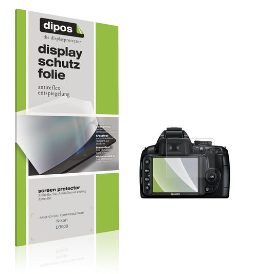 Matte Displayschutzfolie von dipos passend für Nikon D3000, präziser Zuschnitt und blasenfrei montiert