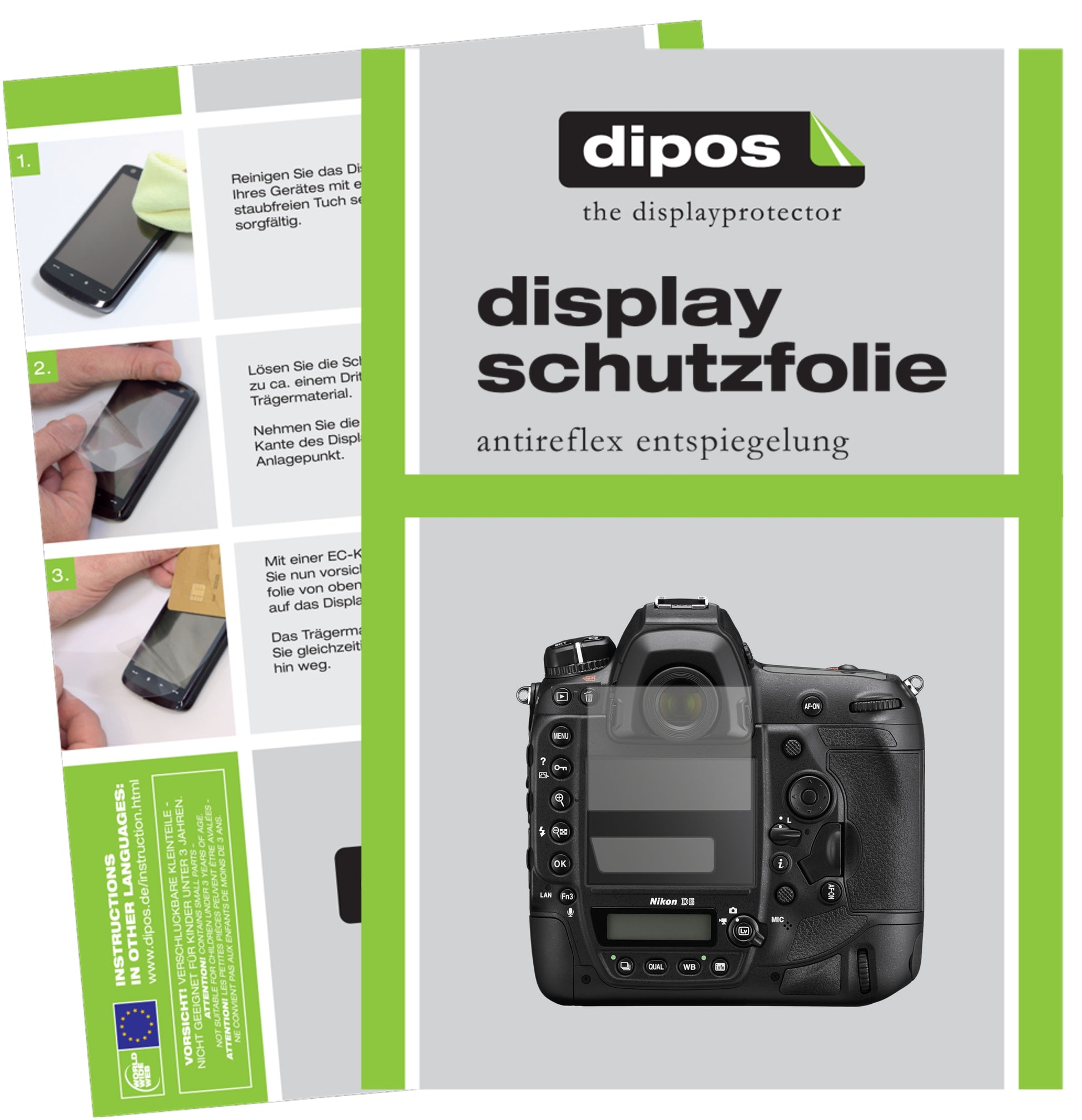 Matte Displayschutzfolie von dipos passend für Nikon D6, präziser Zuschnitt und blasenfrei montiert