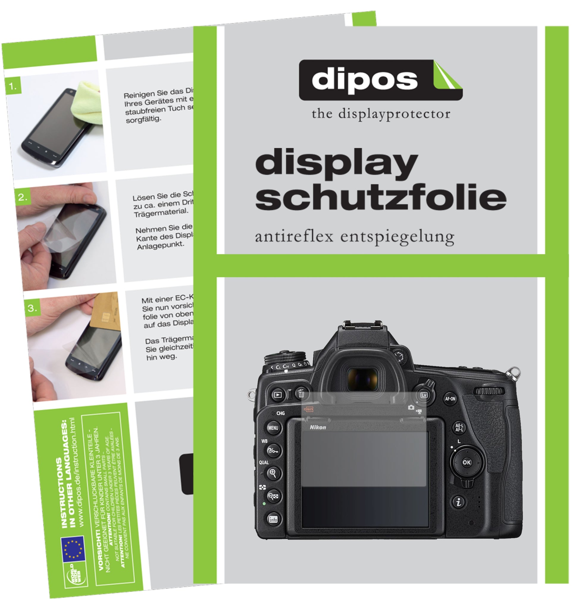 Matte Displayschutzfolie von dipos passend für Nikon D780, präziser Zuschnitt und blasenfrei montiert