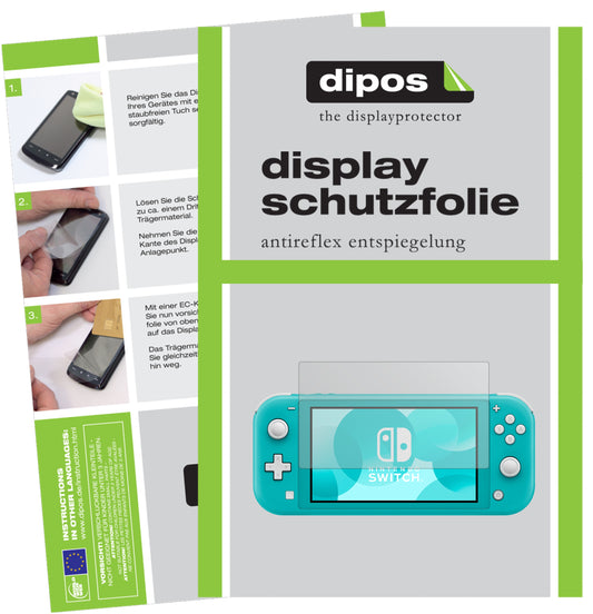 Matte Displayschutzfolie von dipos passend für Nintendo Switch Lite, präziser Zuschnitt und blasenfrei montiert