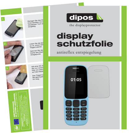 Matte Displayschutzfolie von dipos passend für Nokia 105 (2019), präziser Zuschnitt und blasenfrei montiert