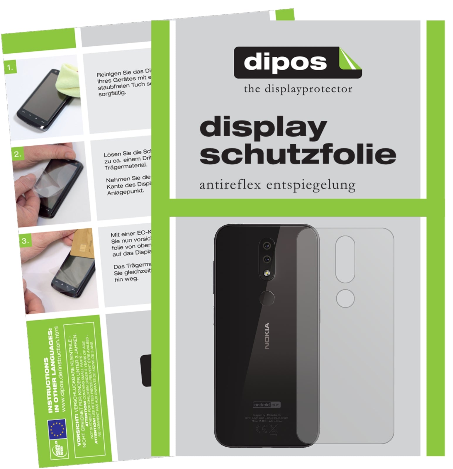 Matte Displayschutzfolie von dipos passend für Nokia 4.2 Rückseite, präziser Zuschnitt und blasenfrei montiert