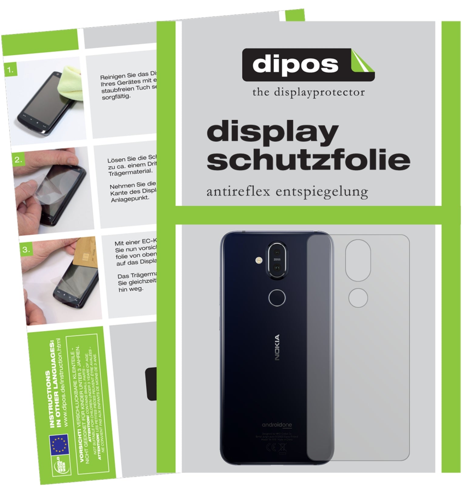 Matte Displayschutzfolie von dipos passend für Nokia 8.1 Rückseite, präziser Zuschnitt und blasenfrei montiert