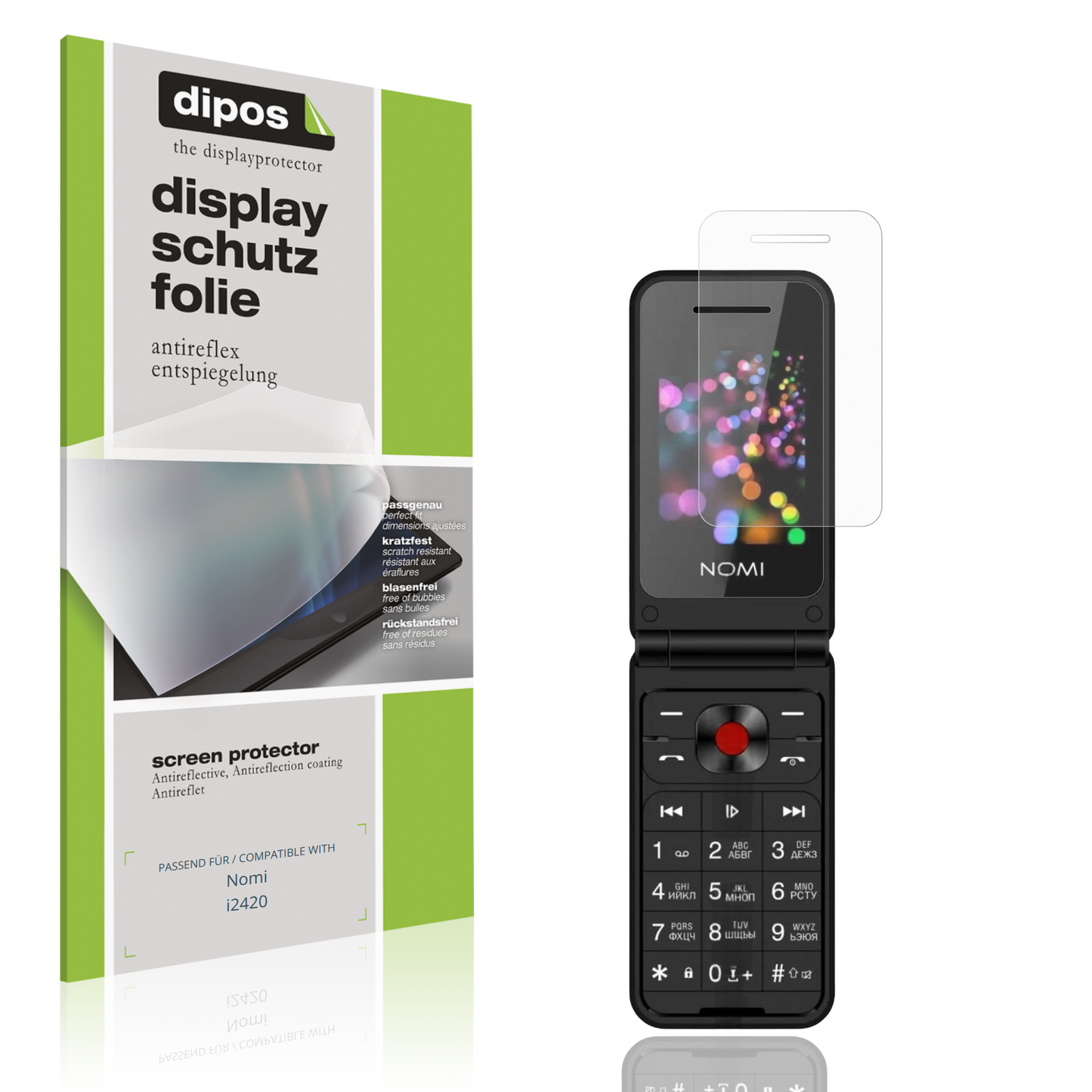 Matte Displayschutzfolie von dipos passend für Nomi i2420, präziser Zuschnitt und blasenfrei montiert