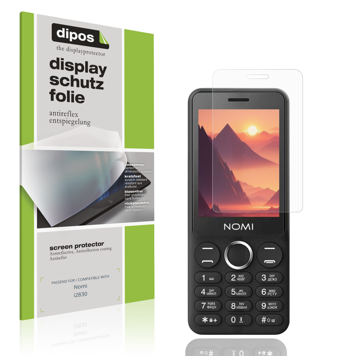 Matte Displayschutzfolie von dipos passend für Nomi i2830, präziser Zuschnitt und blasenfrei montiert