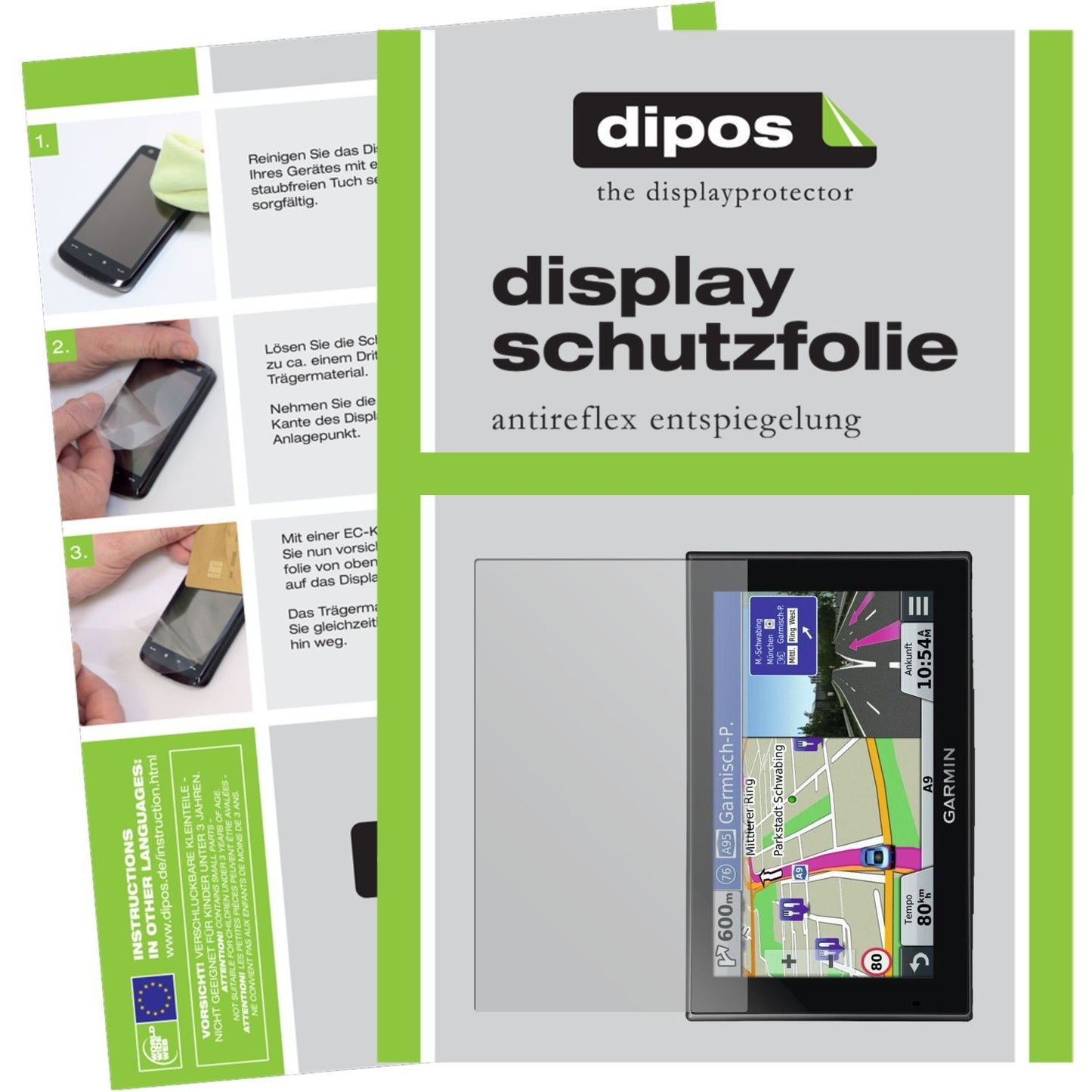 Matte Displayschutzfolie von dipos passend für nüvi 2599 LMT Garmin, präziser Zuschnitt und blasenfrei montiert