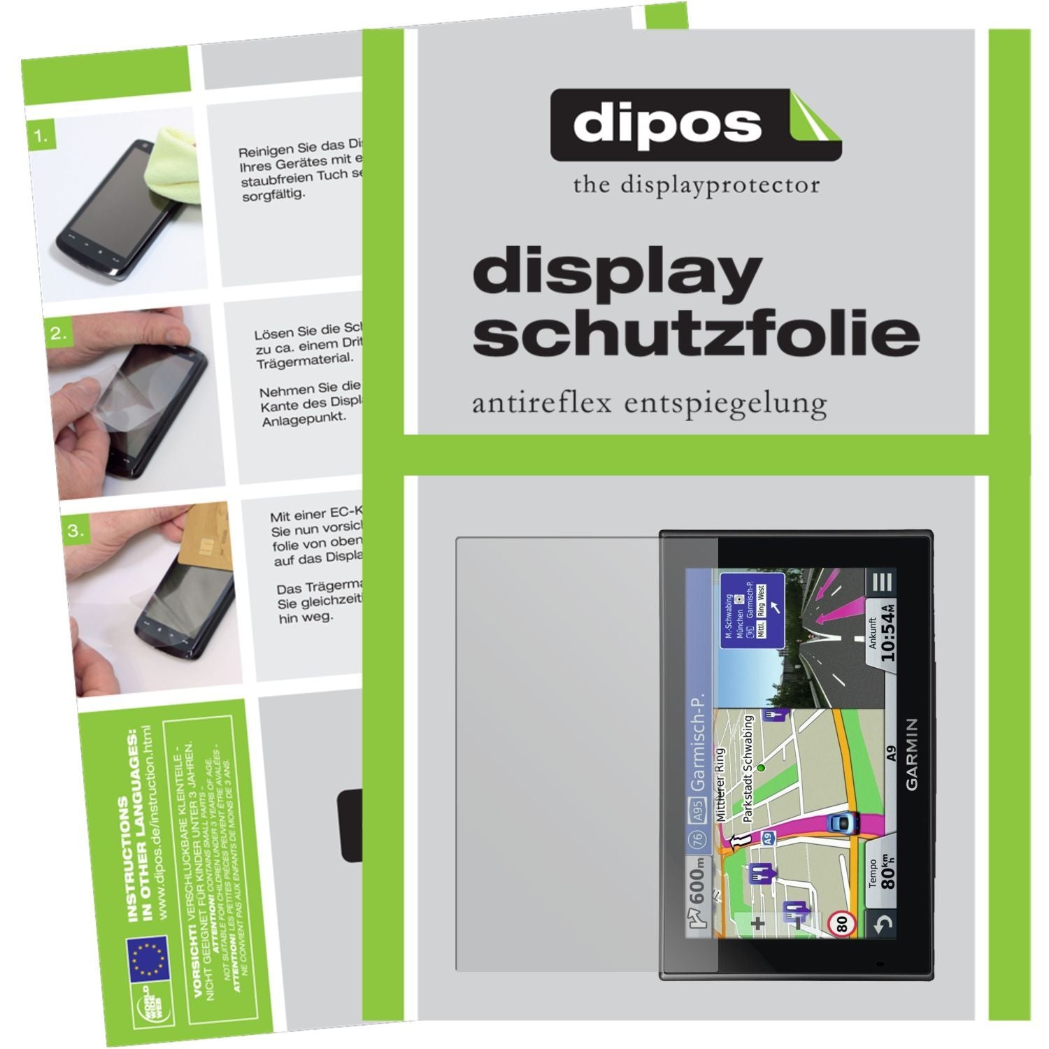 Matte Displayschutzfolie von dipos passend für nüvi 2599 LMT Garmin, präziser Zuschnitt und blasenfrei montiert