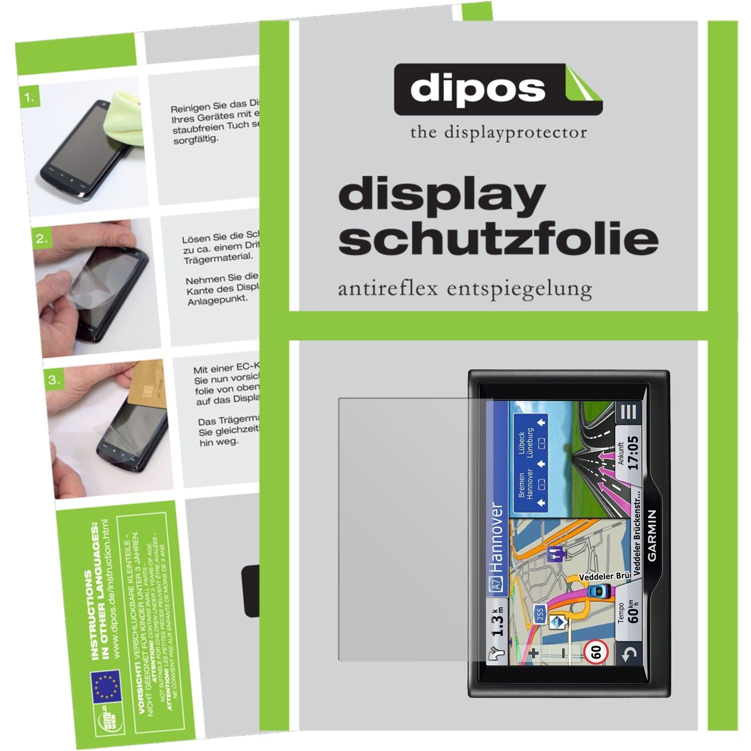 Matte Displayschutzfolie von dipos passend für nüvi 57 LMT / 58 LMT Garmin, präziser Zuschnitt und blasenfrei montiert