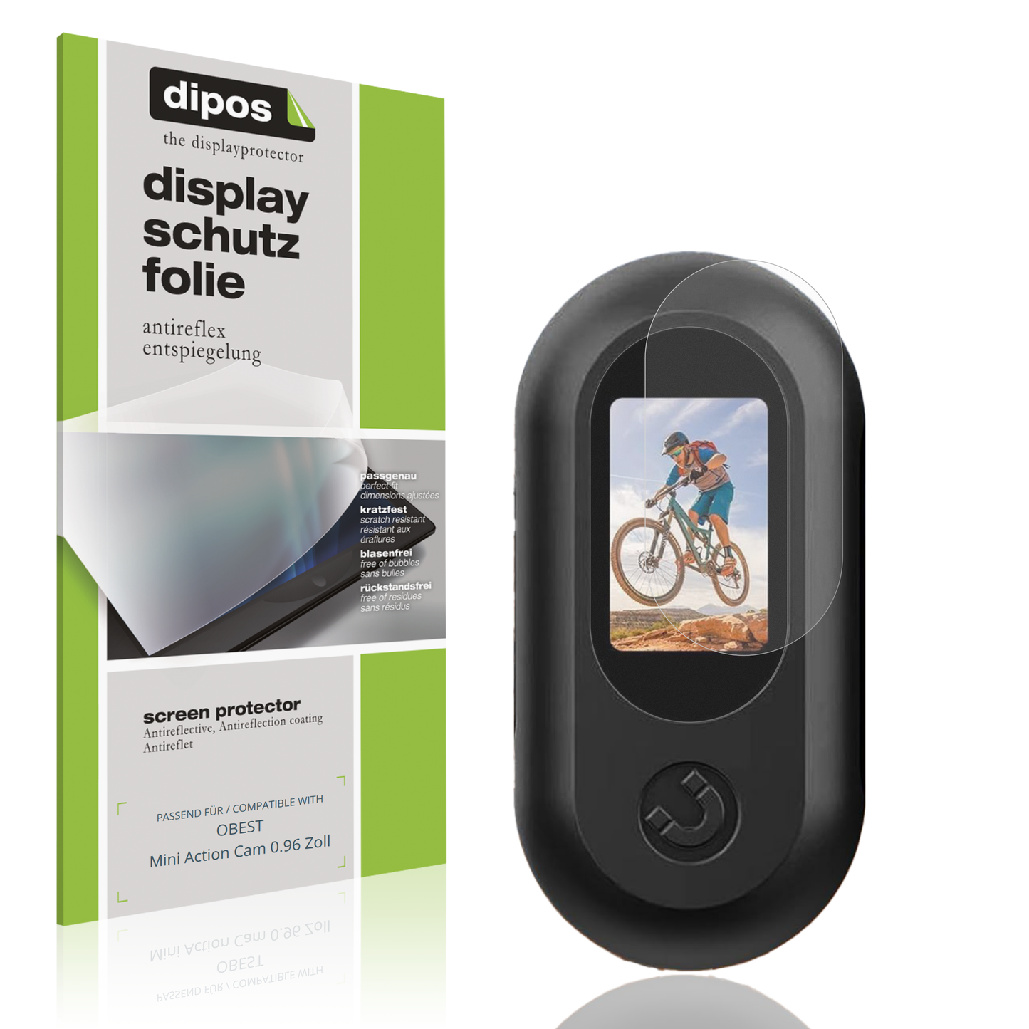 Matte Displayschutzfolie von dipos passend für OBEST Mini Action Cam 0.96 Zoll, präziser Zuschnitt und blasenfrei montiert