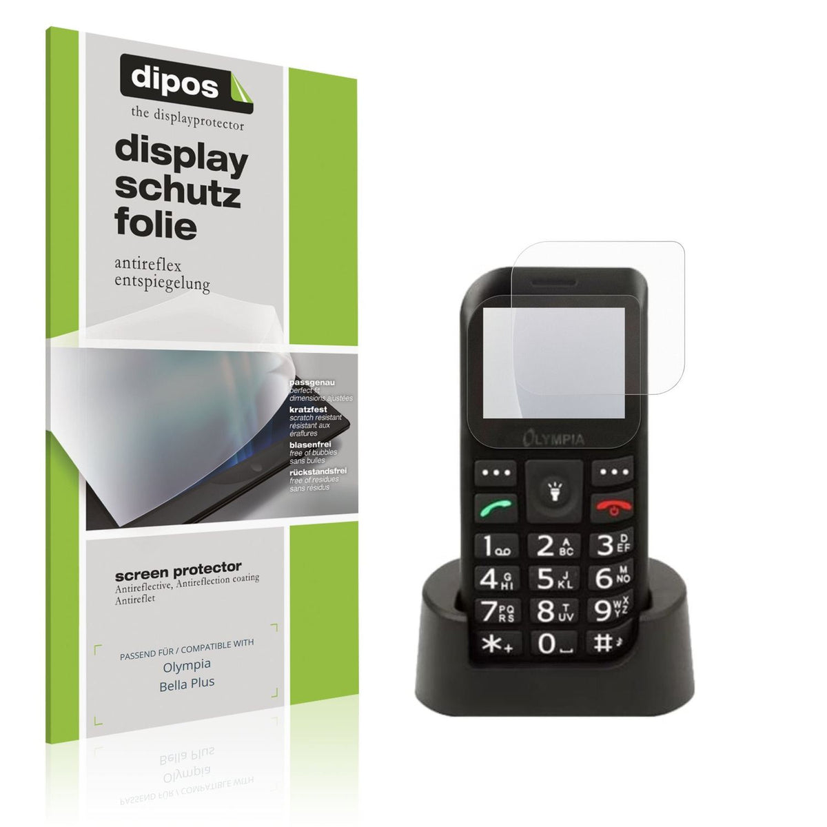 Matte Displayschutzfolie von dipos passend für Olympia Bella Plus, präziser Zuschnitt und blasenfrei montiert