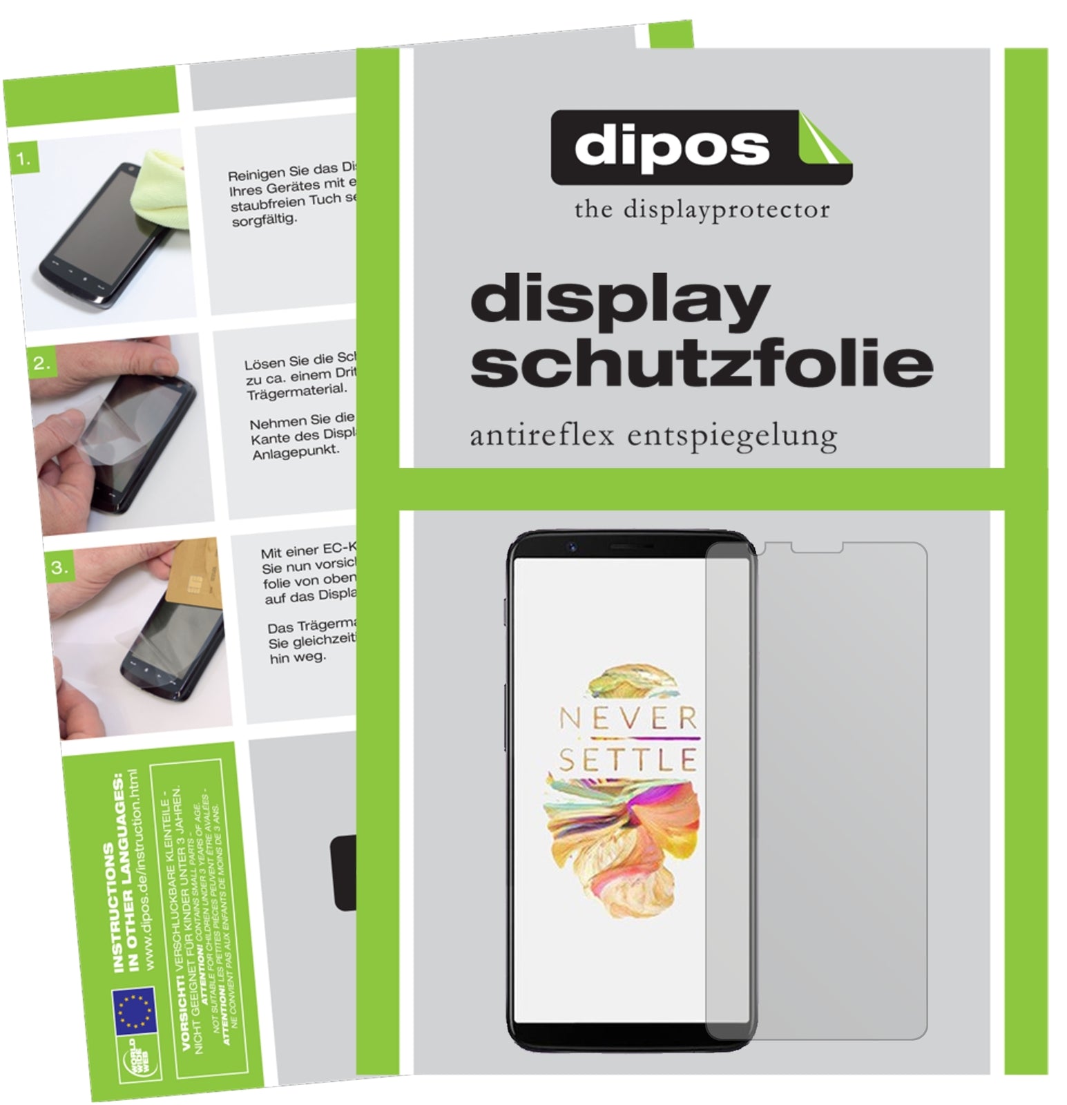 Matte Displayschutzfolie von dipos passend für OnePlus 5T, präziser Zuschnitt und blasenfrei montiert