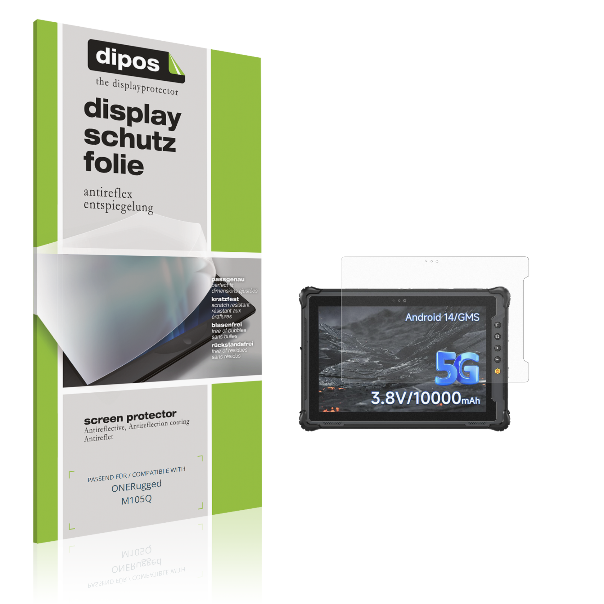 Matte Displayschutzfolie von dipos passend für ONERugged M105Q, präziser Zuschnitt und blasenfrei montiert