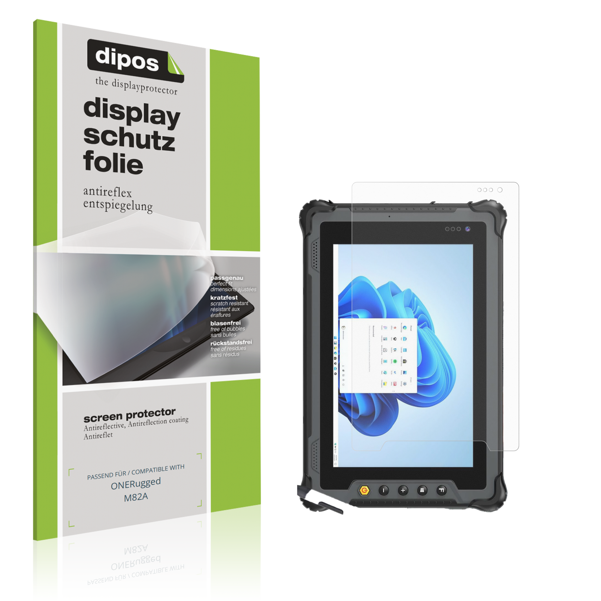 Matte Displayschutzfolie von dipos passend für ONERugged M82A, präziser Zuschnitt und blasenfrei montiert