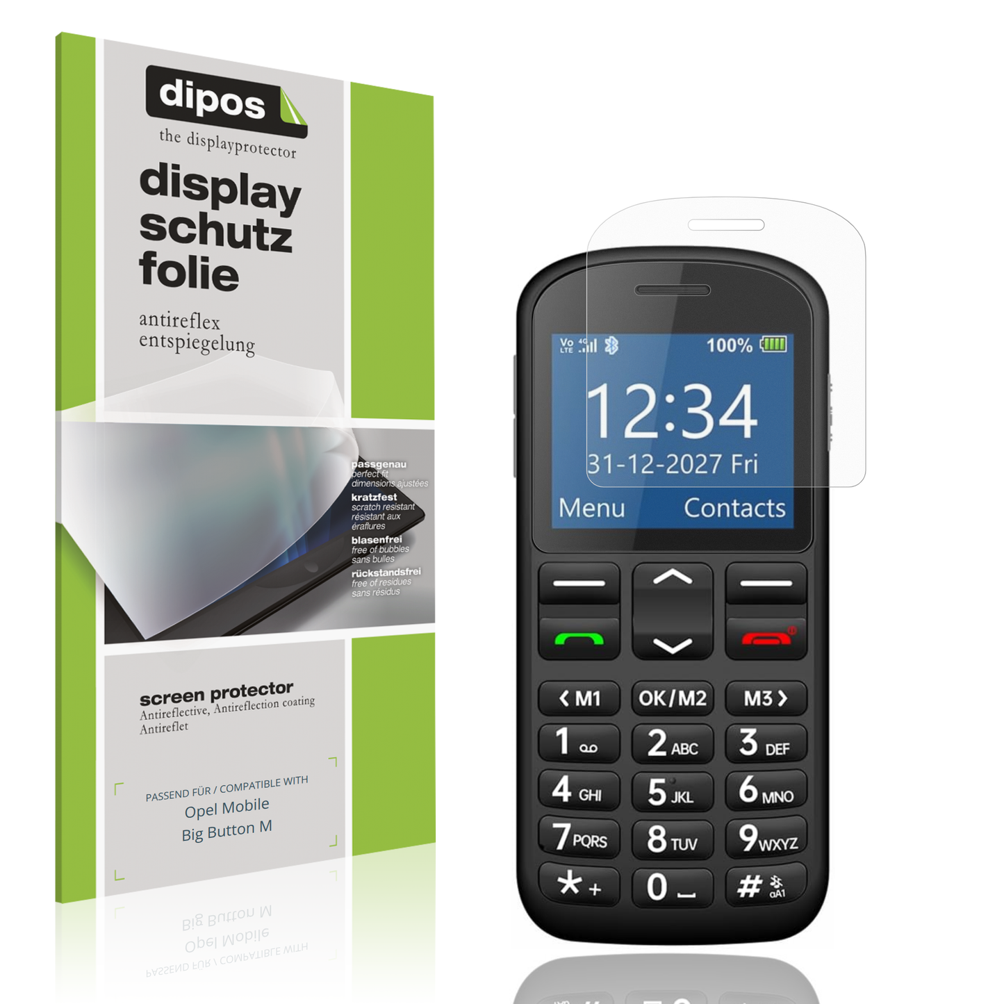 Matte Displayschutzfolie von dipos passend für Opel Mobile Big Button M, präziser Zuschnitt und blasenfrei montiert
