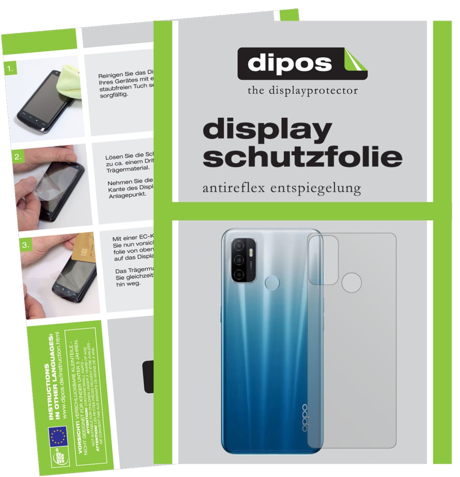 Matte Displayschutzfolie von dipos passend für Oppo A53 (2020) Rückseite, präziser Zuschnitt und blasenfrei montiert
