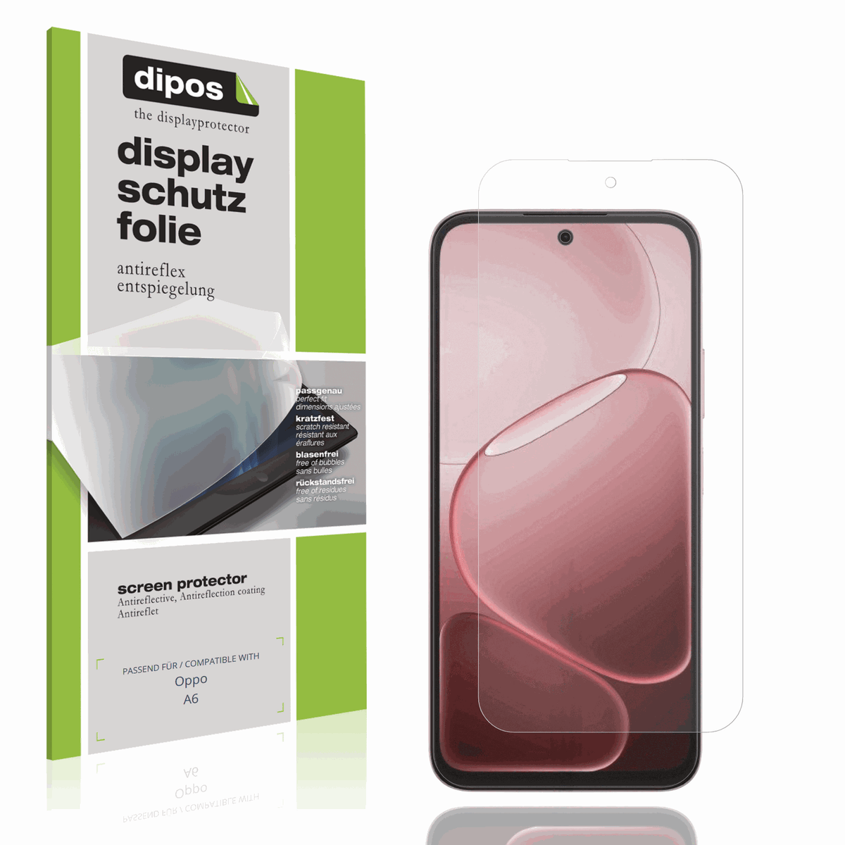 Matte Displayschutzfolie von dipos passend f�r Oppo A6, pr�ziser Zuschnitt und blasenfrei montiert
