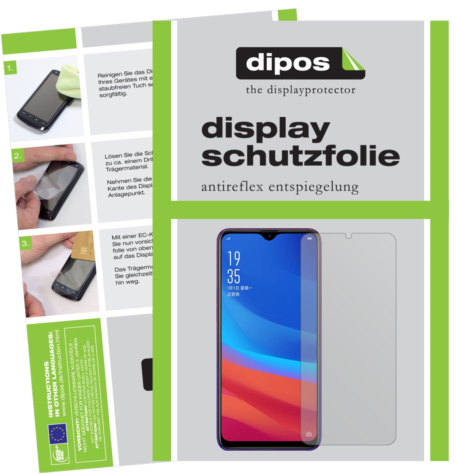 Matte Displayschutzfolie von dipos passend für Oppo A7x, präziser Zuschnitt und blasenfrei montiert