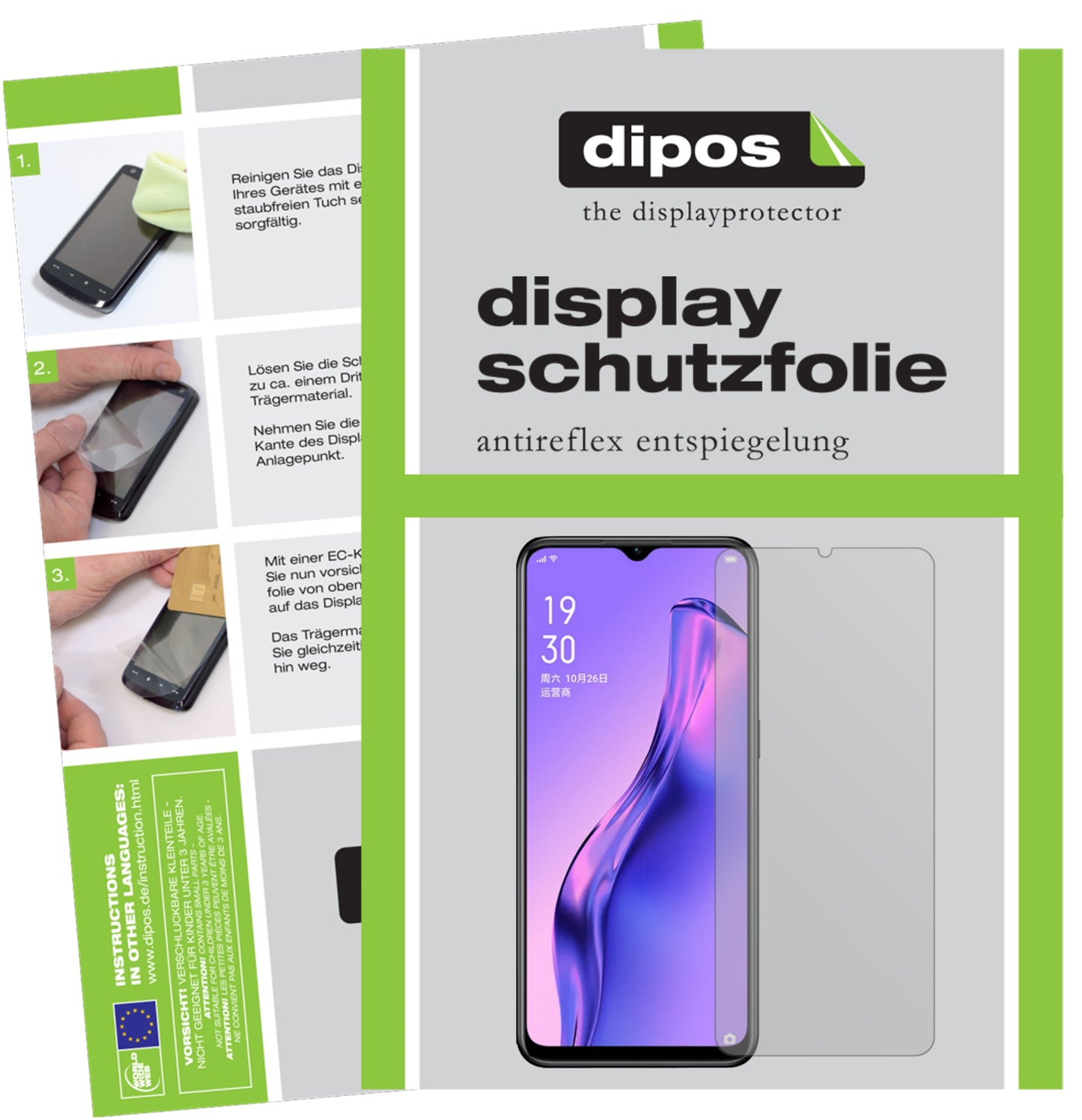 Matte Displayschutzfolie von dipos passend für Oppo A31, präziser Zuschnitt und blasenfrei montiert