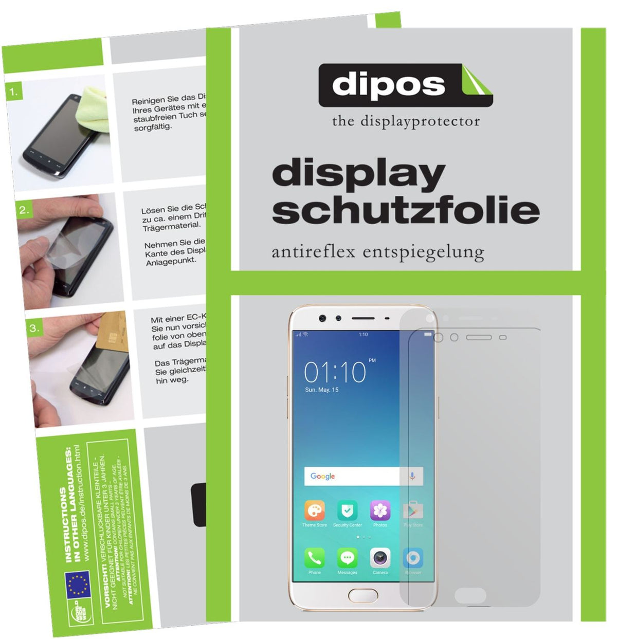Matte Displayschutzfolie von dipos passend für Oppo F3 Plus, präziser Zuschnitt und blasenfrei montiert