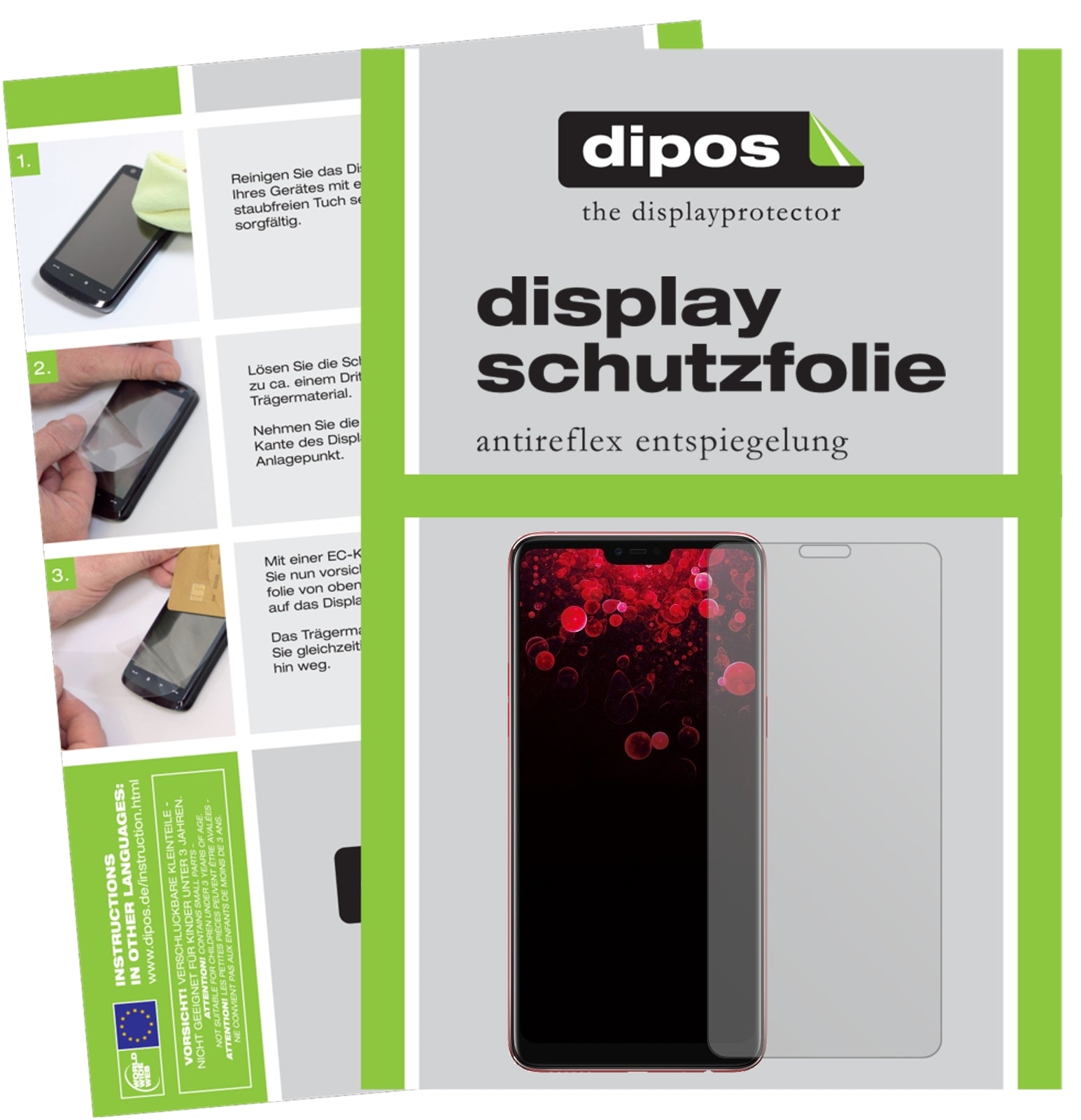 Matte Displayschutzfolie von dipos passend für Oppo F7 YOUTH, präziser Zuschnitt und blasenfrei montiert