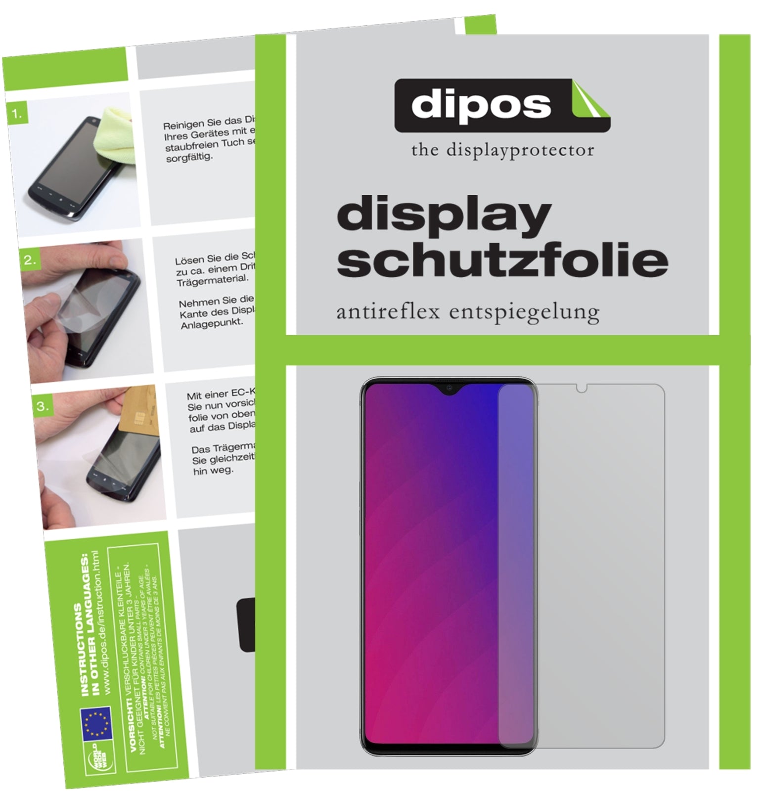 Matte Displayschutzfolie von dipos passend für Oppo F9 Pro, präziser Zuschnitt und blasenfrei montiert