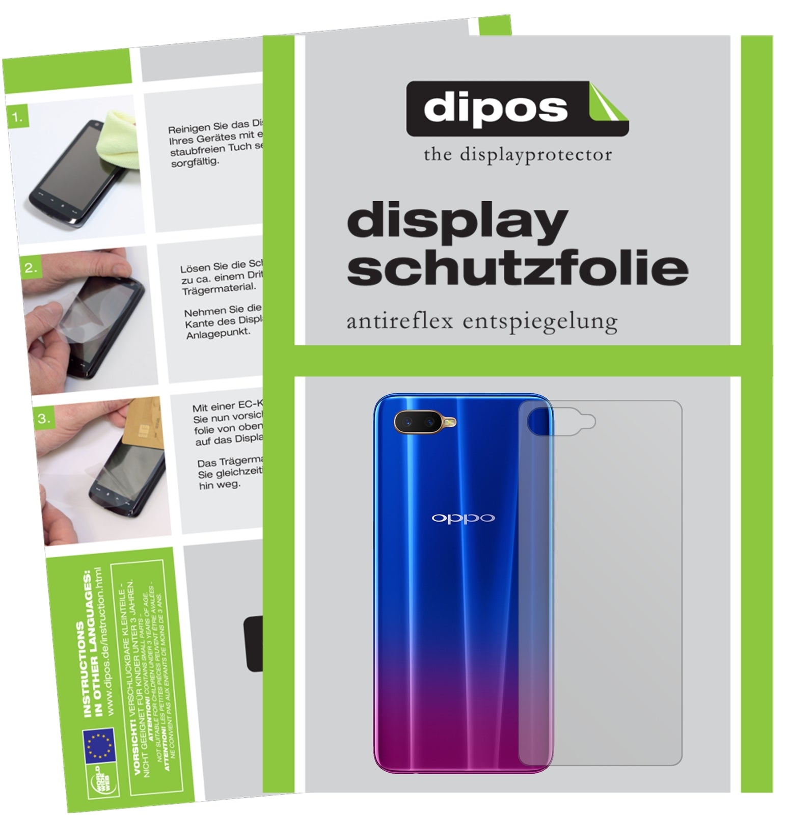 Matte Displayschutzfolie von dipos passend für Oppo R17 Rückseite, präziser Zuschnitt und blasenfrei montiert