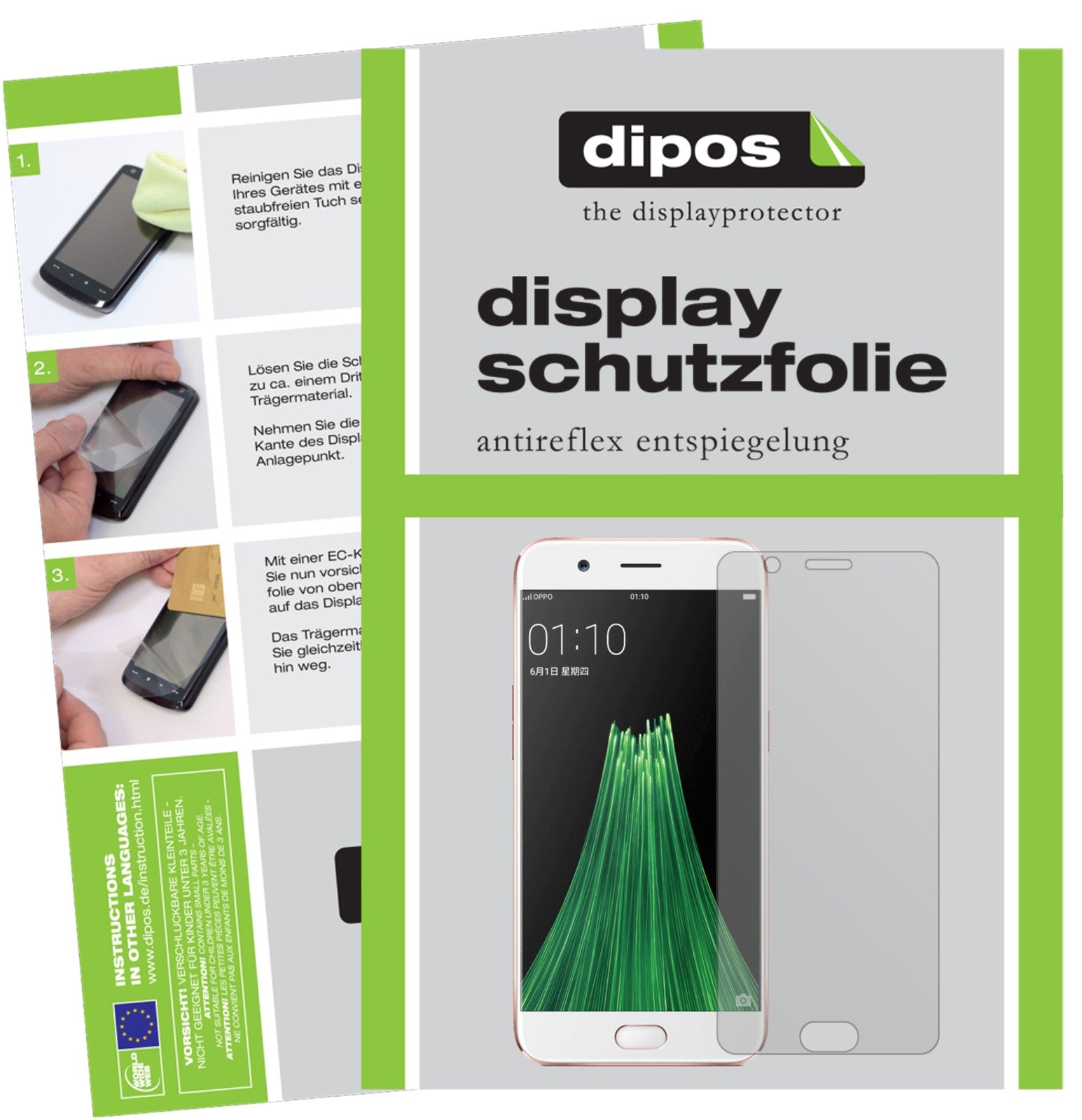 Matte Displayschutzfolie von dipos passend für Oppo R11 Plus, präziser Zuschnitt und blasenfrei montiert