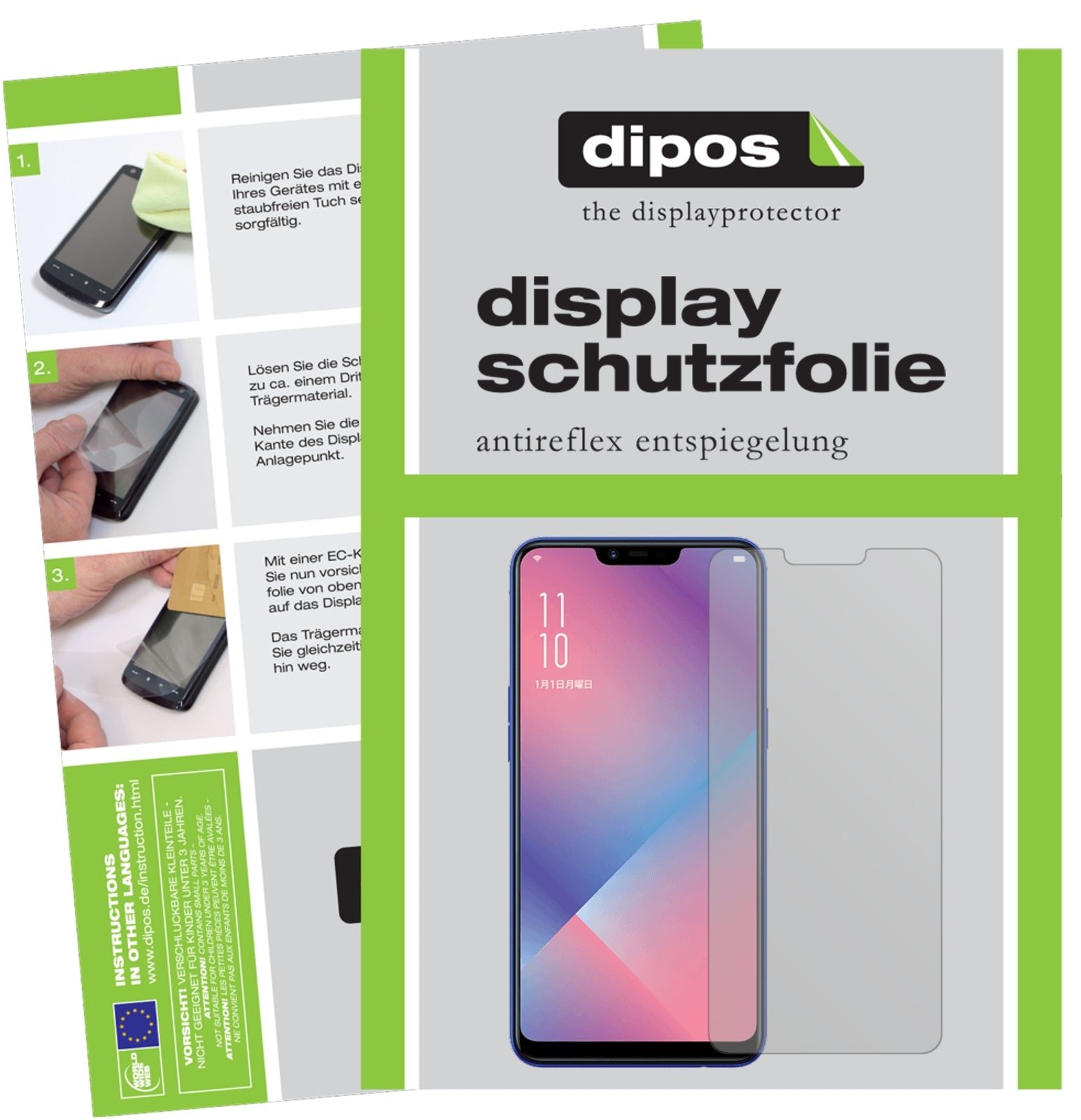 Matte Displayschutzfolie von dipos passend für Oppo R15 Neo, präziser Zuschnitt und blasenfrei montiert