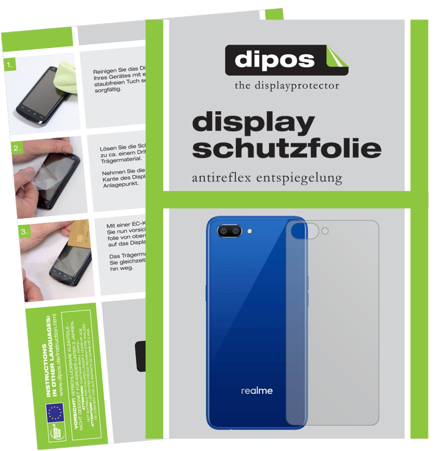 Matte Displayschutzfolie von dipos passend für Oppo Realme C1 (2019) Rückseite, präziser Zuschnitt und blasenfrei montiert