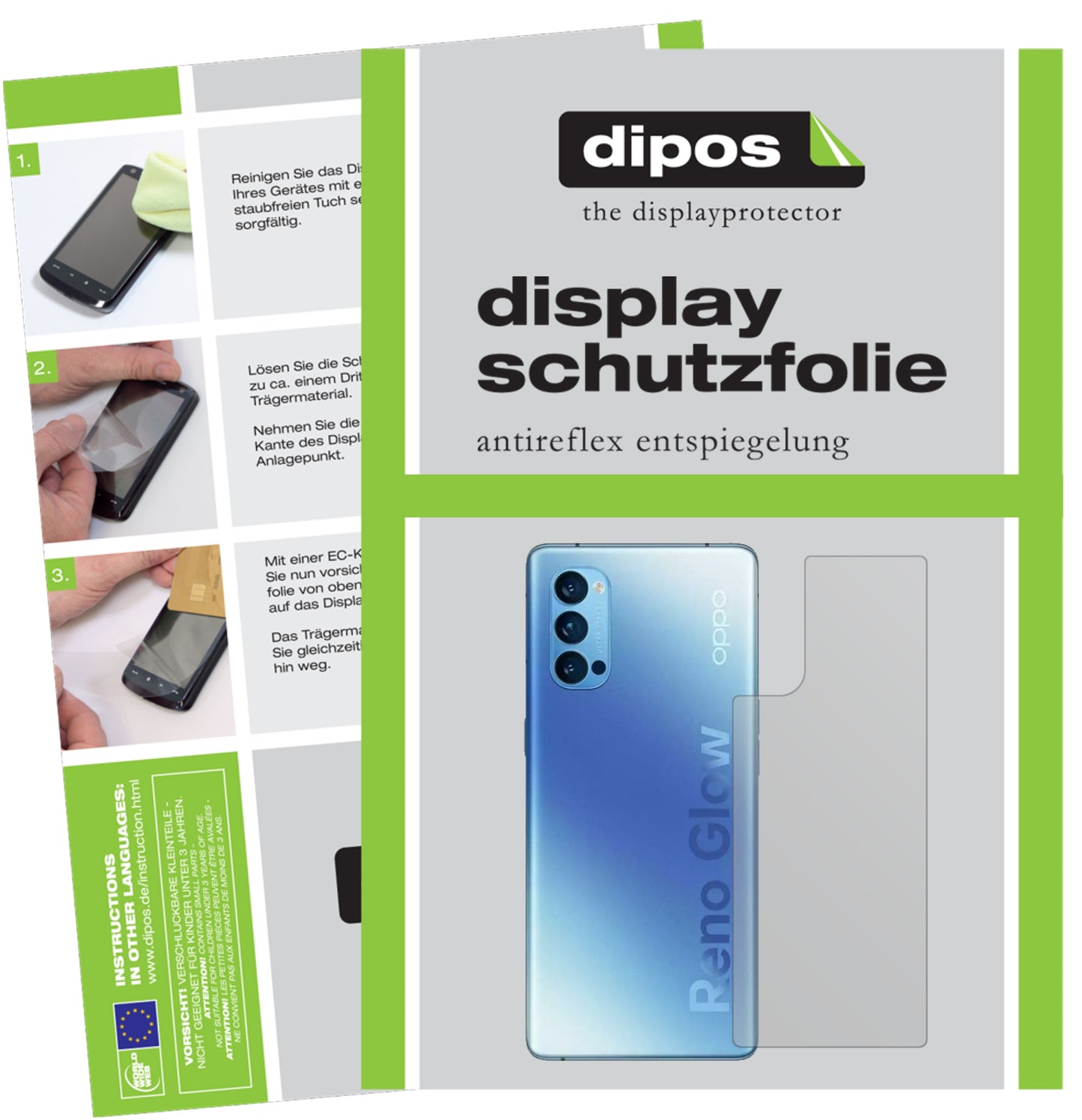 Matte Displayschutzfolie von dipos passend für Oppo Reno 4 Pro Rückseite, präziser Zuschnitt und blasenfrei montiert