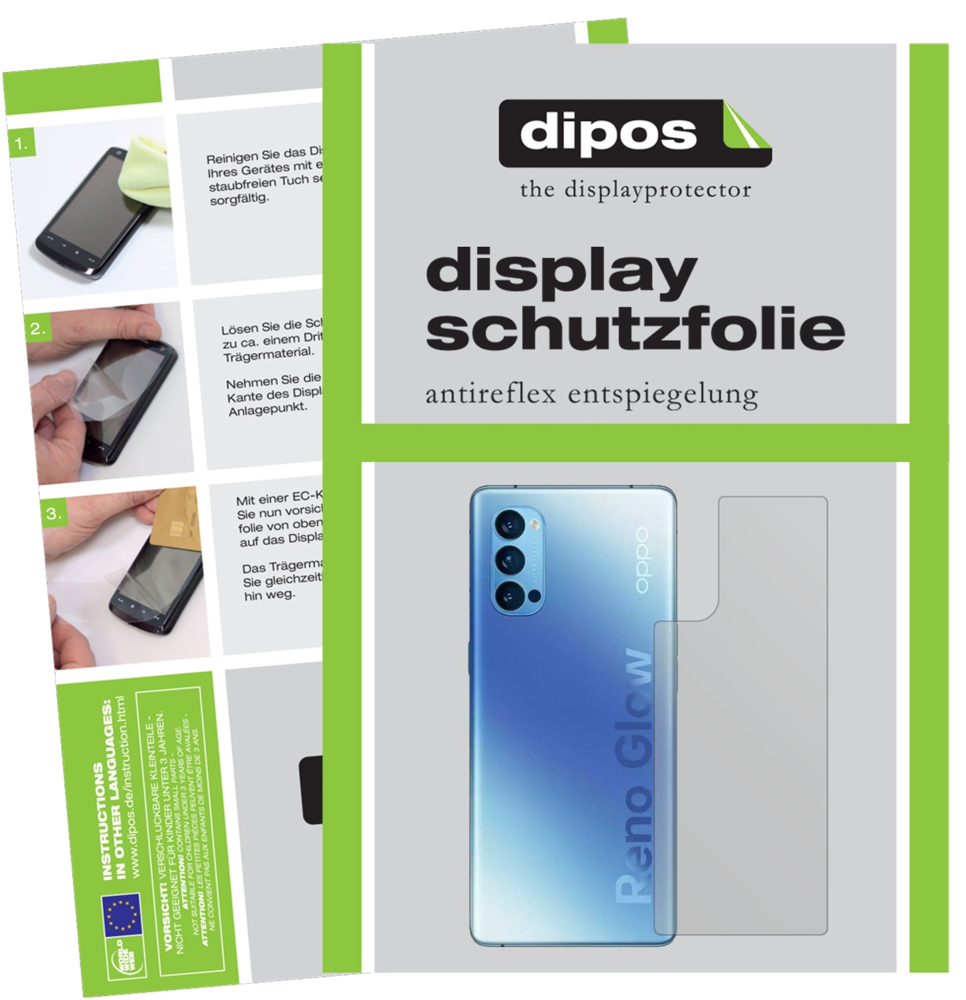 Matte Displayschutzfolie von dipos passend für Oppo Reno 4 Pro Rückseite, präziser Zuschnitt und blasenfrei montiert
