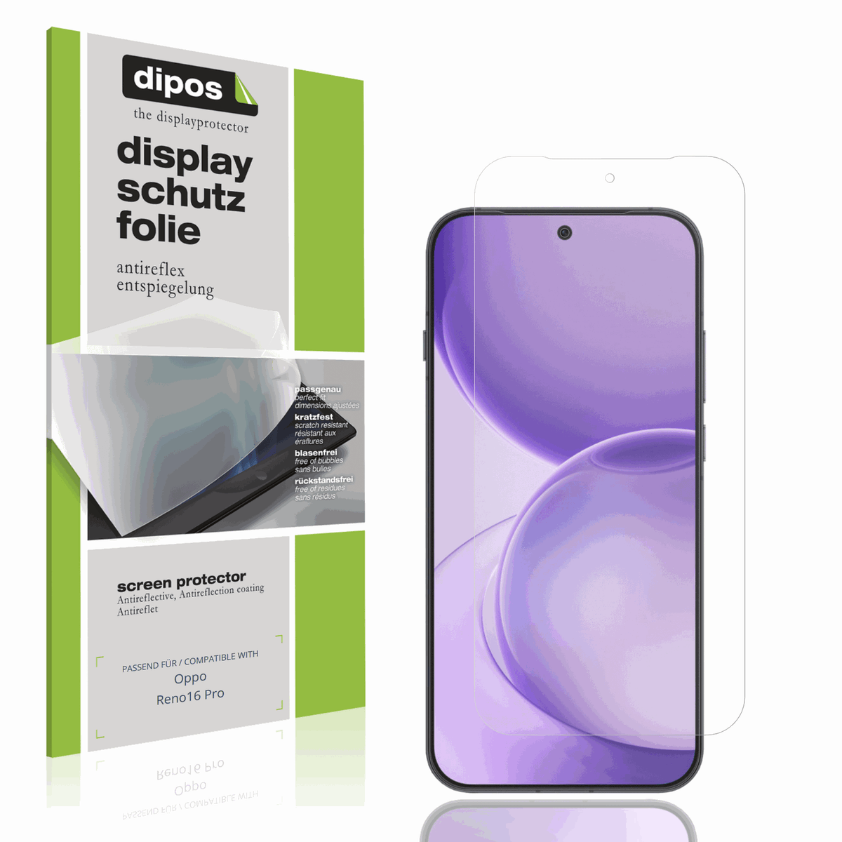 Matte Displayschutzfolie von dipos passend für Oppo Reno16 Pro, präziser Zuschnitt und blasenfrei montiert