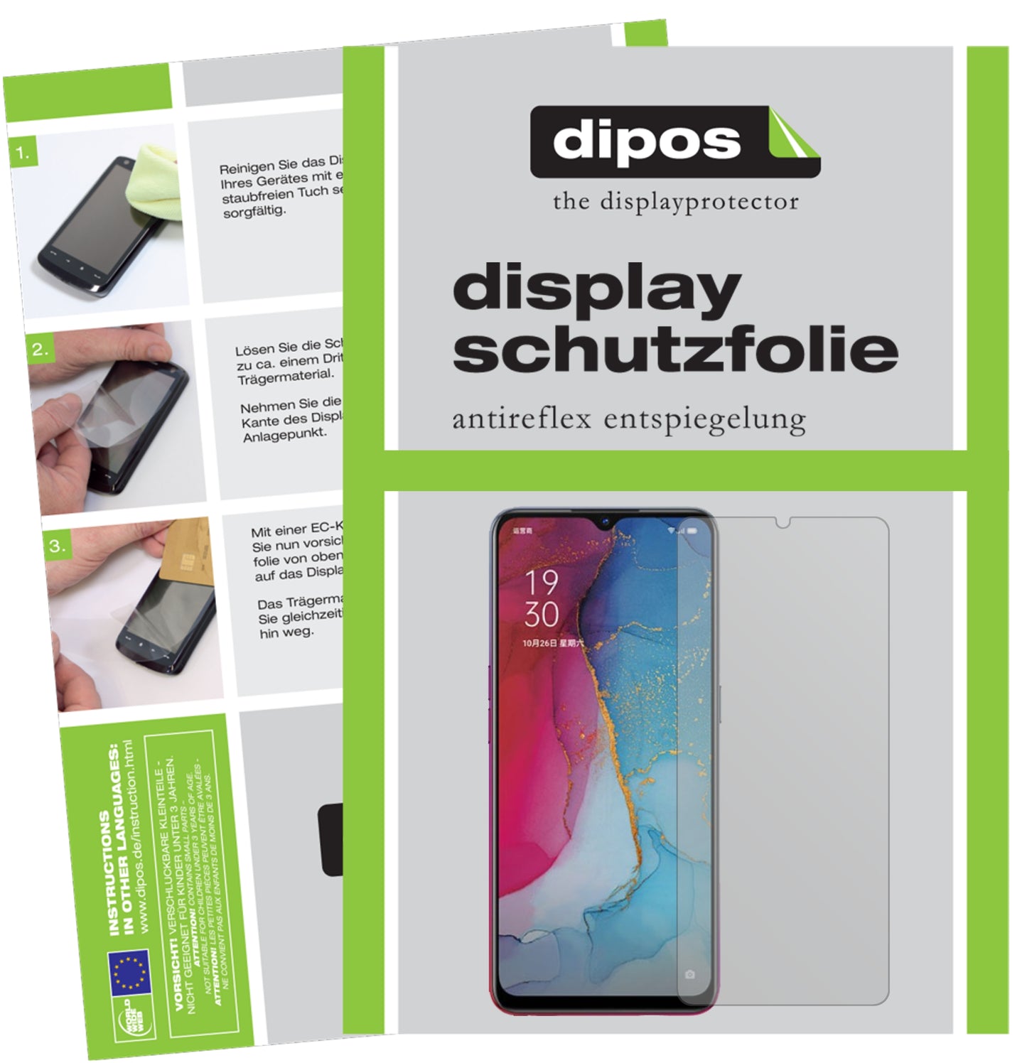 Matte Displayschutzfolie von dipos passend für Oppo Reno3, präziser Zuschnitt und blasenfrei montiert