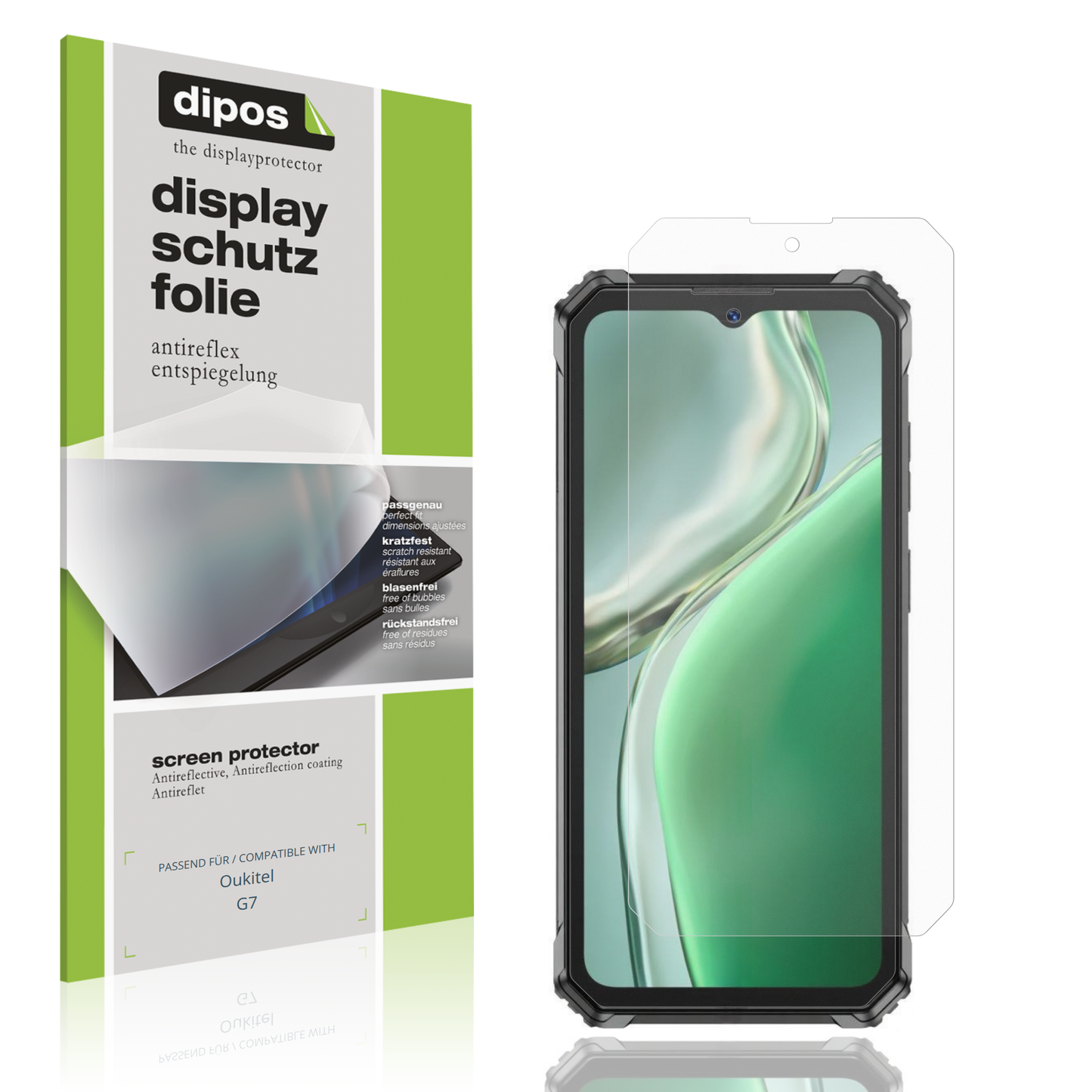 Matte Displayschutzfolie von dipos passend für Oukitel G7, präziser Zuschnitt und blasenfrei montiert