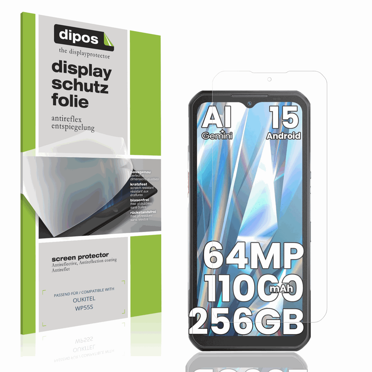 Matte Displayschutzfolie von dipos passend für OUKITEL WP55S, präziser Zuschnitt und blasenfrei montiert
